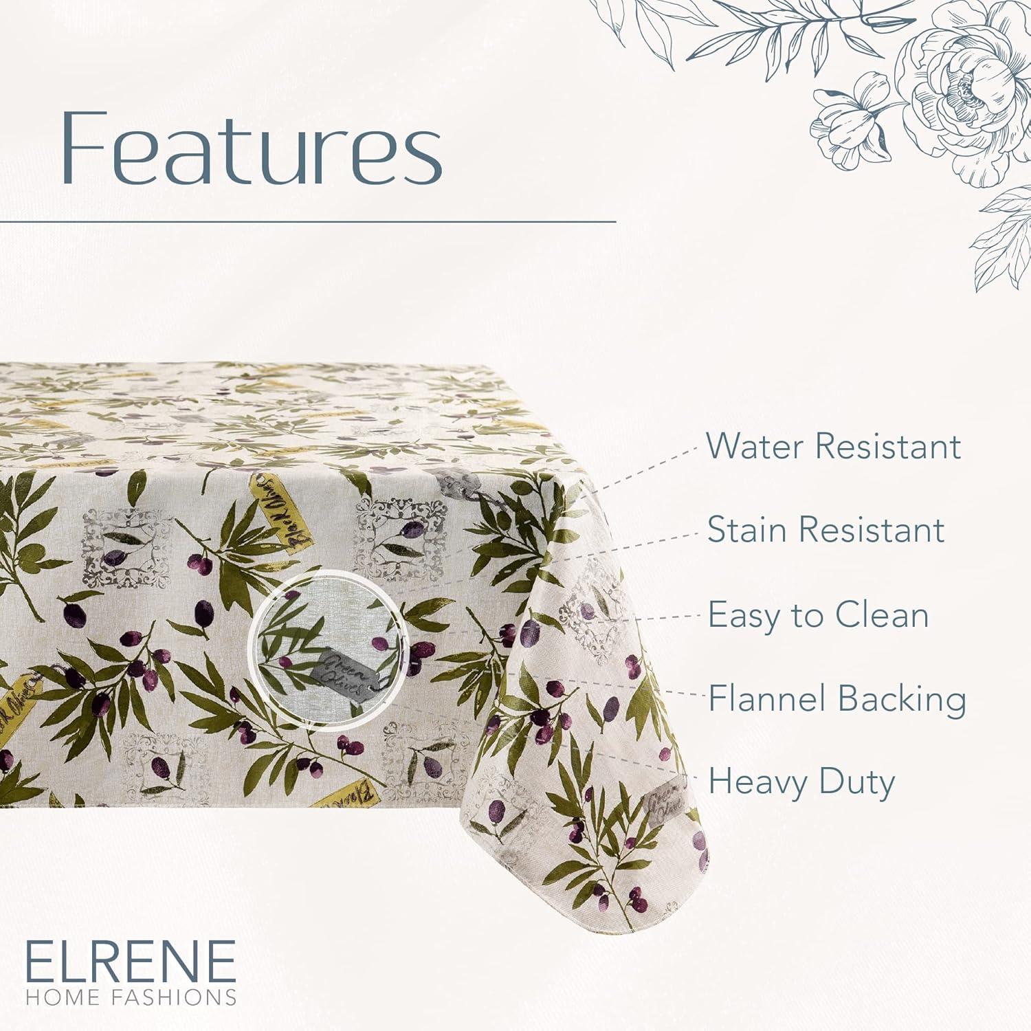 Elrene Montalcino Italian Olive Branches Printed Vinyl Indoor/Outdoor Tablecloth - Elrene Home Fashions