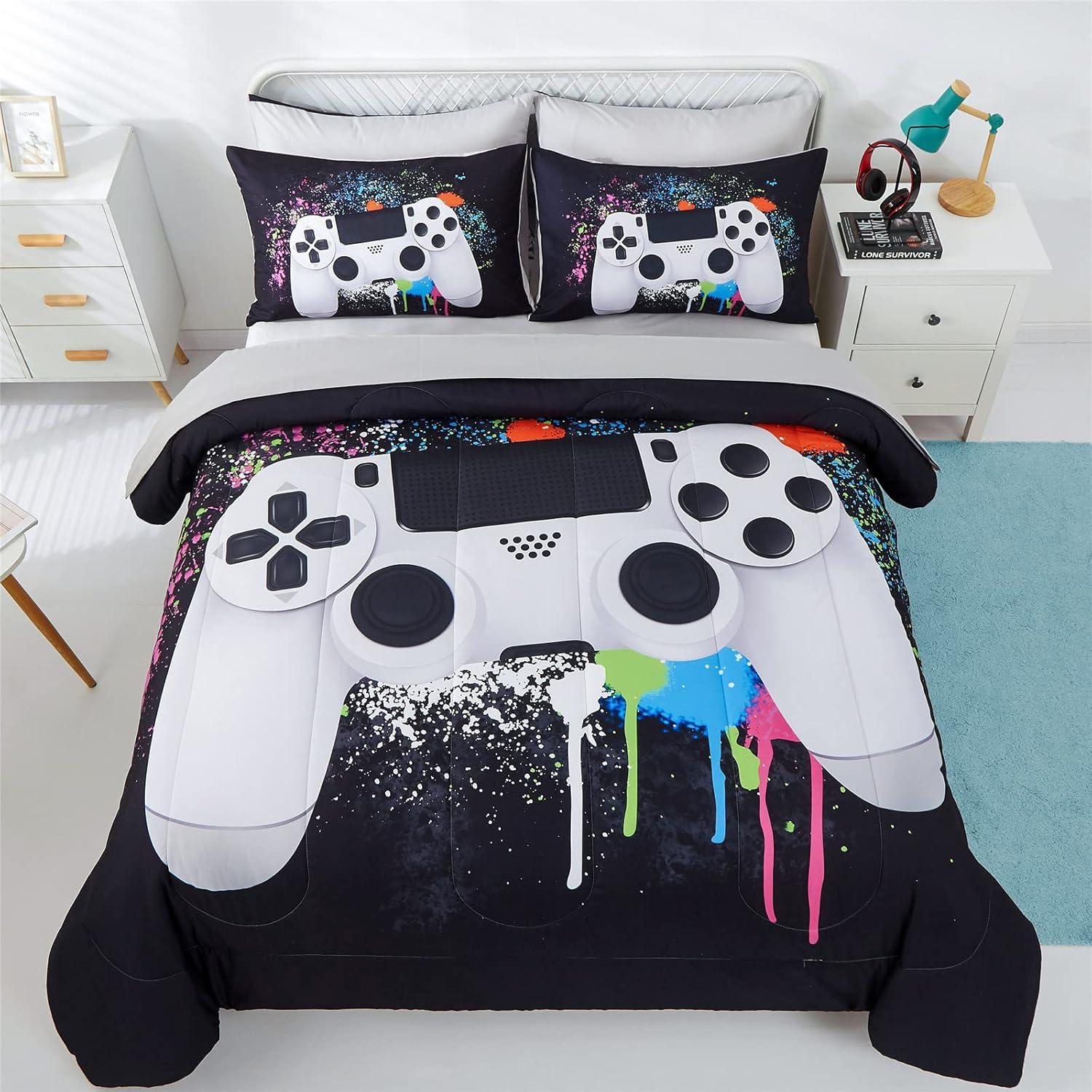 Twin Black Microfiber Boys' Video Game Bed in a Bag