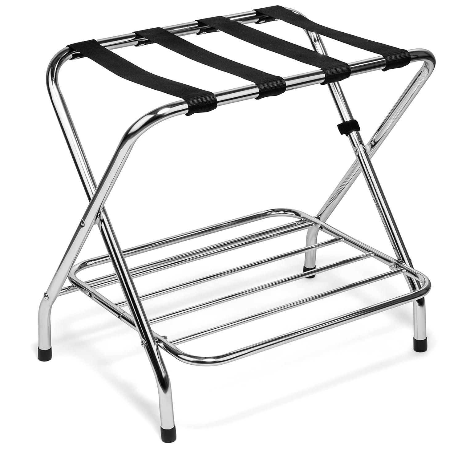 Foldable Luggage Rack, Metal Suitcase Stand for Guest Room, Heavy Duty Luggage Rack for Bedrooms, Hotels, Travel | Folding Luggage Racks for Suitcases and Storage (Double Rack (DIY) Pack of 1)