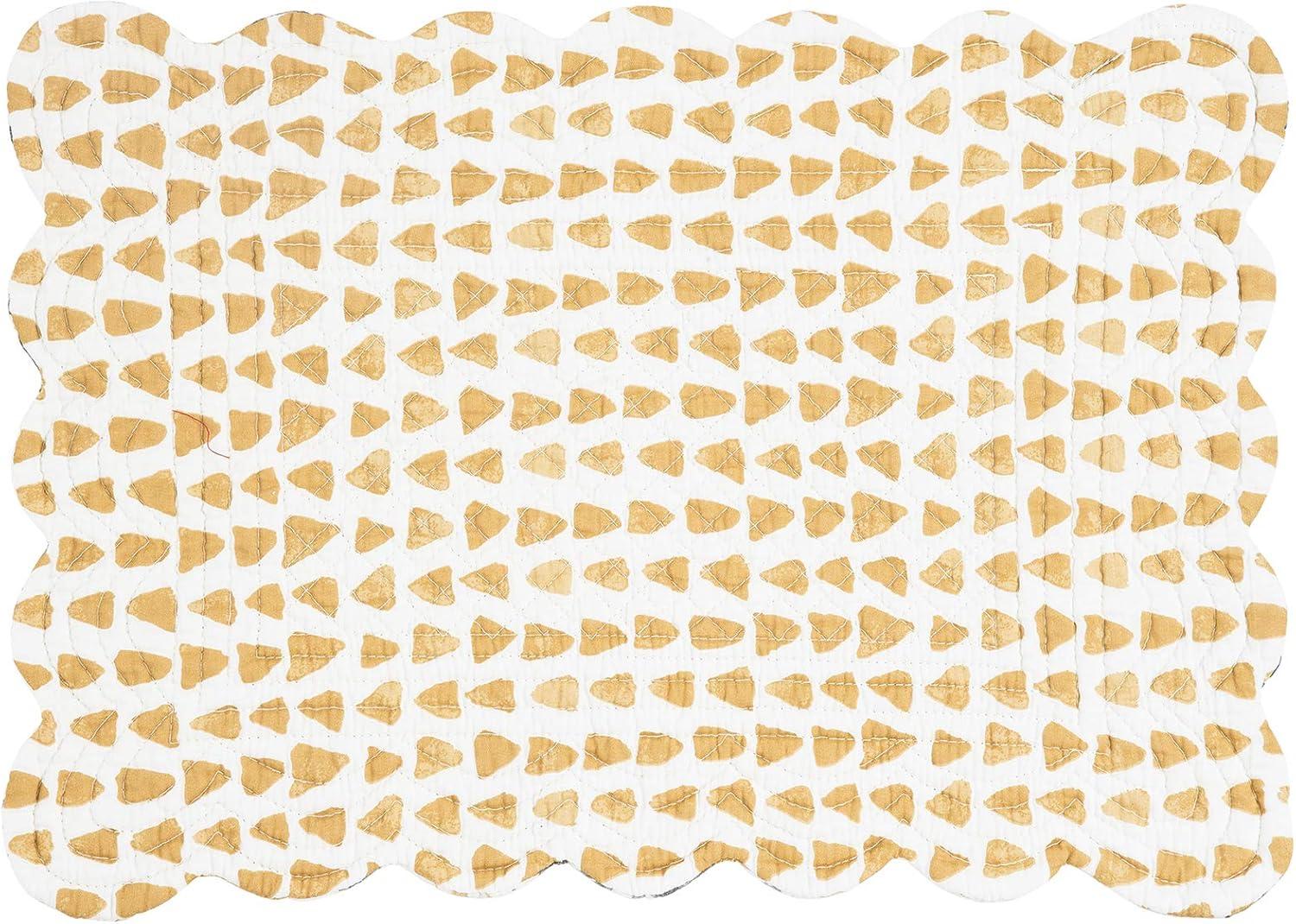 Natural Cotton Quilted Floral Rectangular Placemats in Yellow and Blue