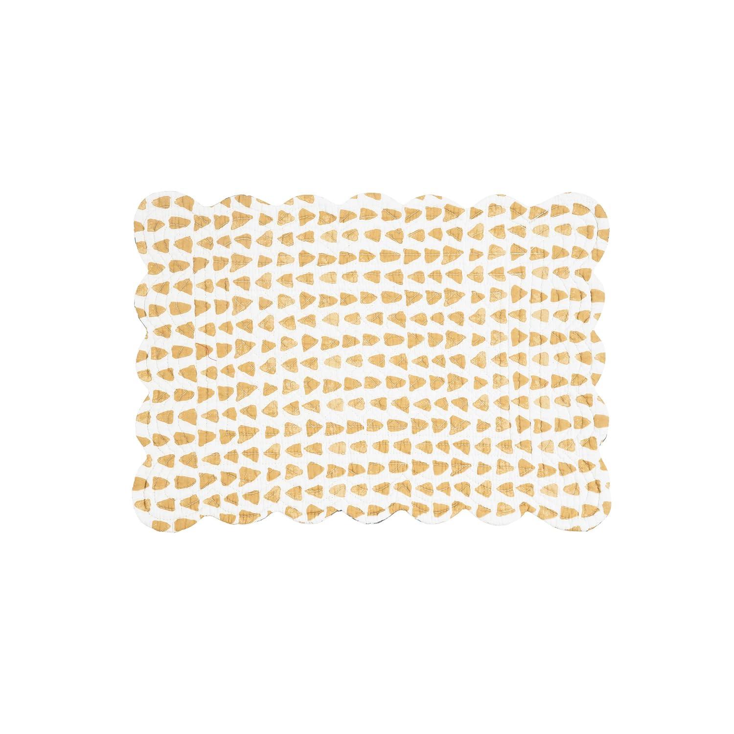 Natural Cotton Quilted Floral Rectangular Placemats in Yellow and Blue