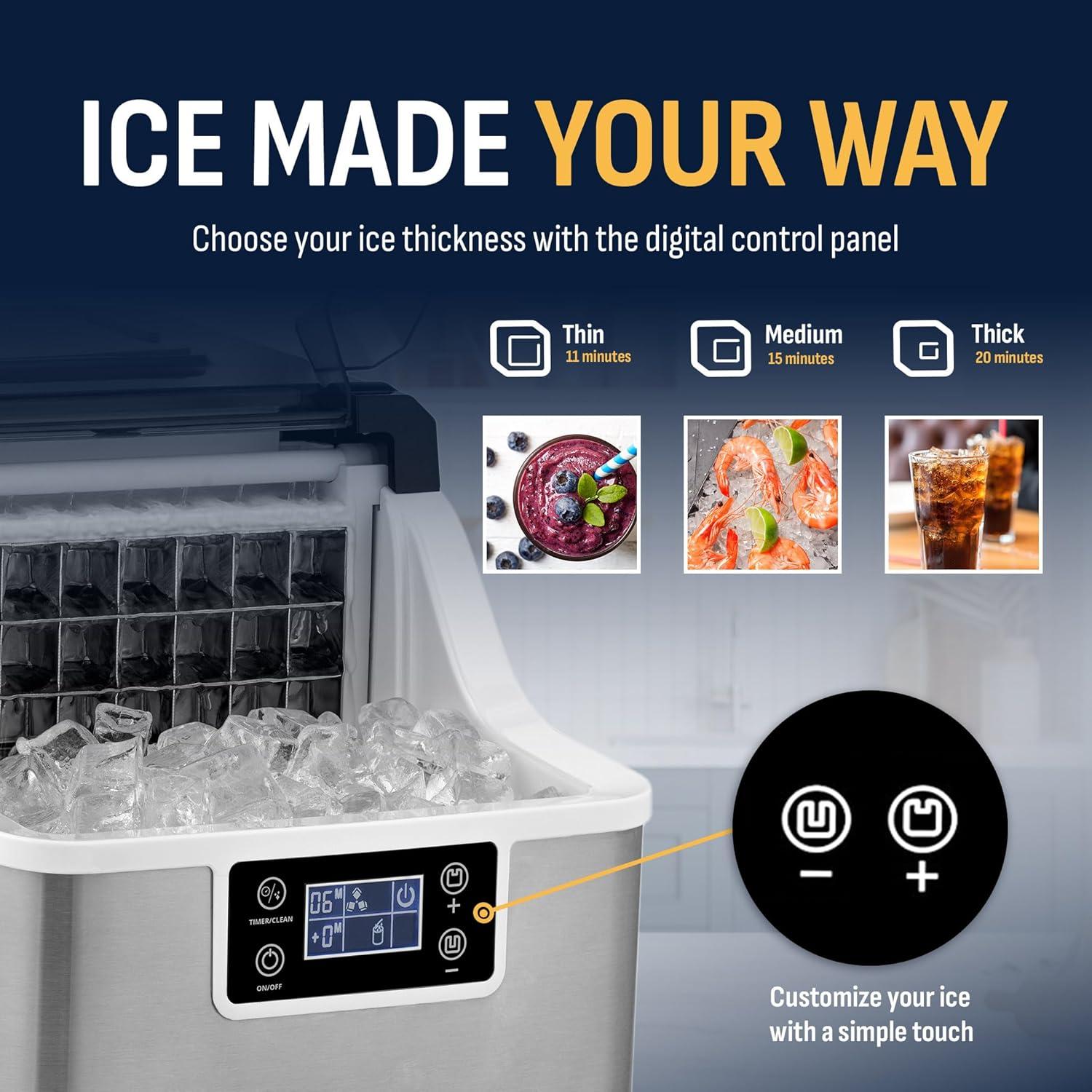 Newair Countertop Clear Ice Maker, 45lbs/Day Ice Cube Machine, Self-Cleaning Function and Custom Ice Thickness, Portable Ice Maker, 24H Timer