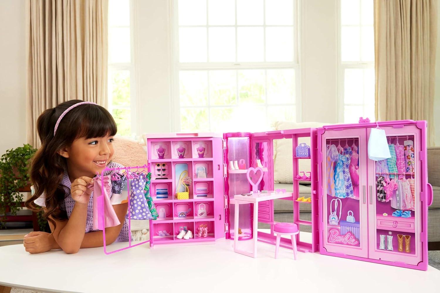 Barbie Dream Closet Toy Playset with Clothes & Accessories, 3-ft-Wide with 25+ Pieces