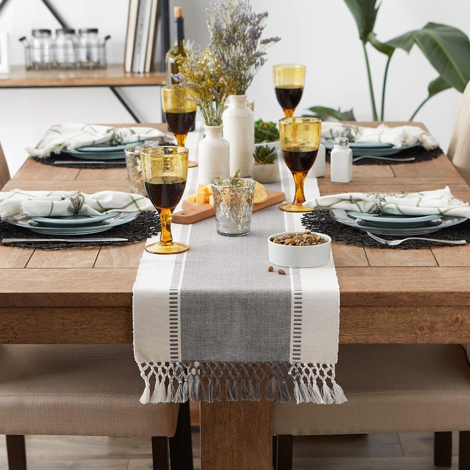 Design Imports  Ribbed Dobby Stripe Table Runner, Cool Gray, 13X72"