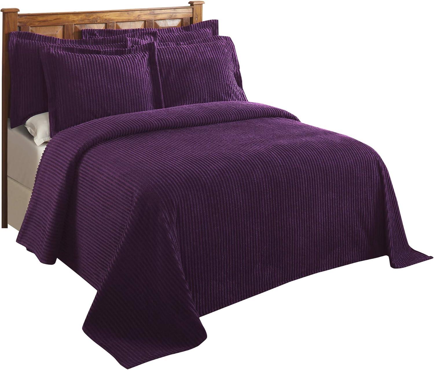 Better Trends 100% Cotton Queen Bedspread – Soft & Cozy Classic Stripe Coverlet, Machine Washable (102" x 110", Plum) Jullian Collection