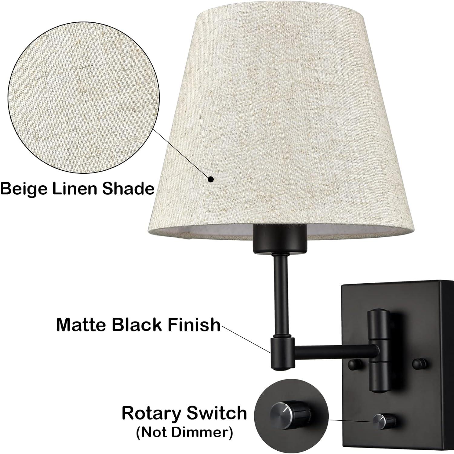 Plug in Wall Sconces Set of Two Black Swing Arm Wall Lamp