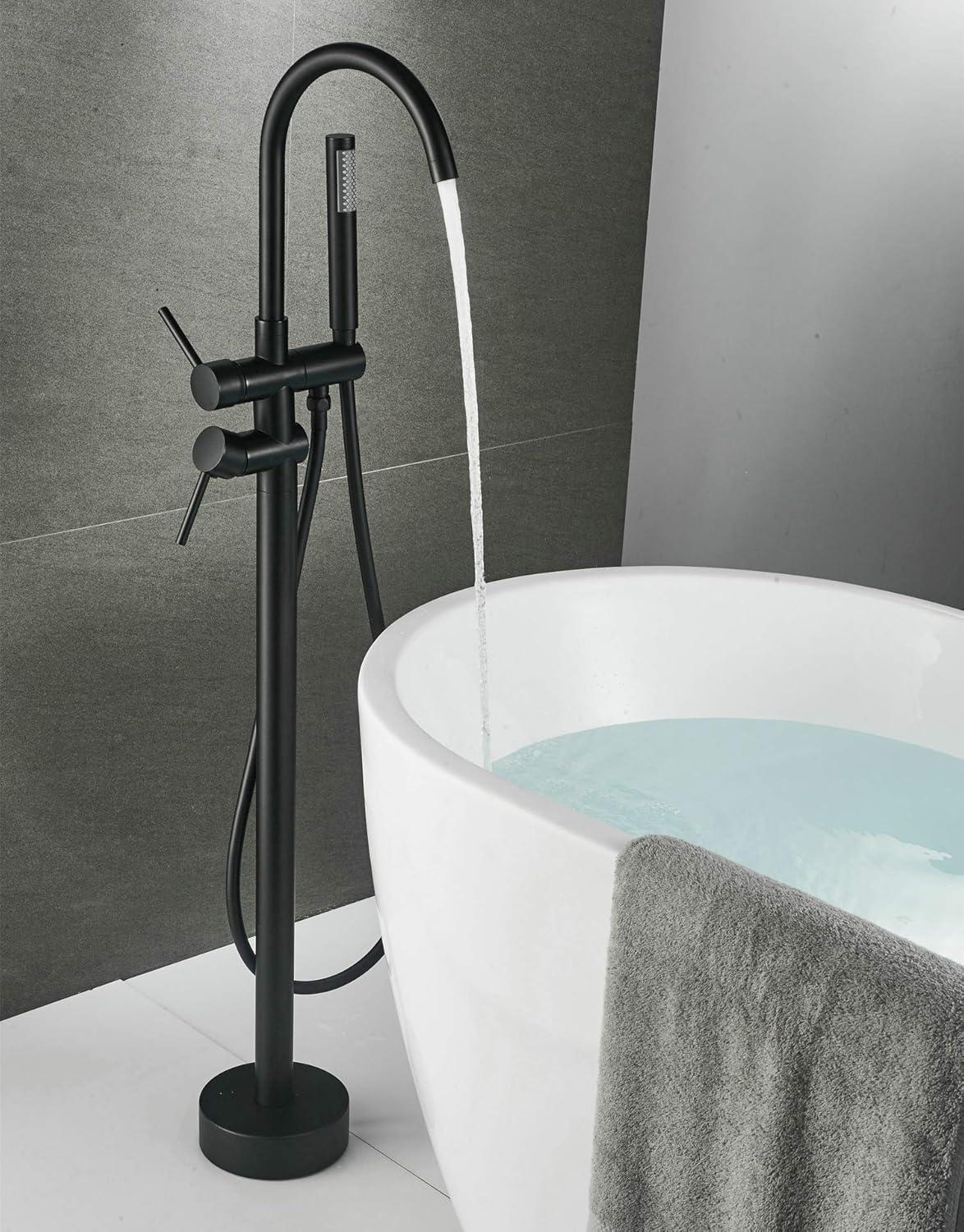 Freestanding Tub Faucet Tub Filler - Floor Mount Bathtub Faucet with Handheld Shower - Matte Black Shower Faucet Free Standing Bathroom Faucets SHUNLI