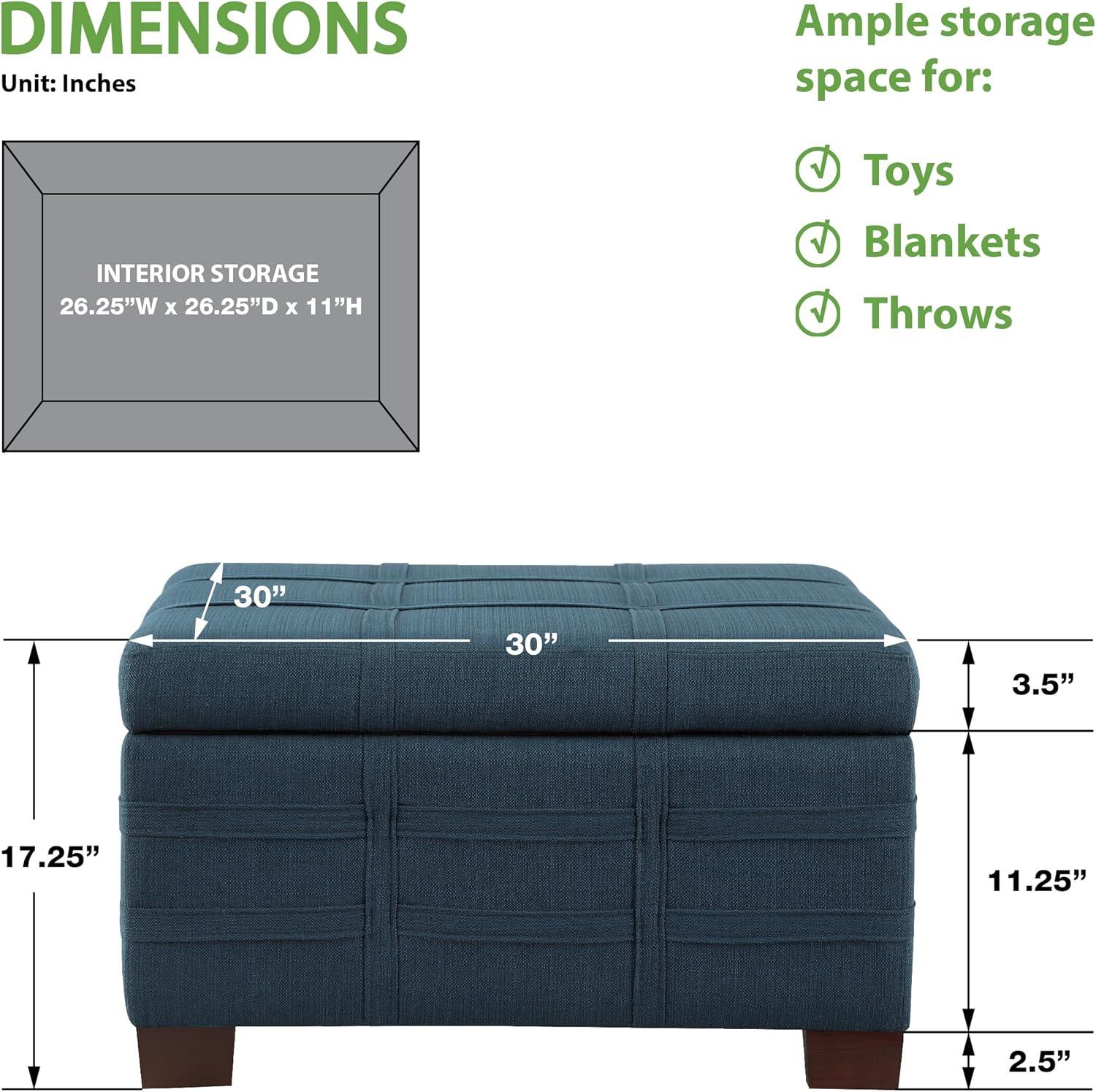 Detour Strap Square Storage Ottoman in Azure Blue Fabric