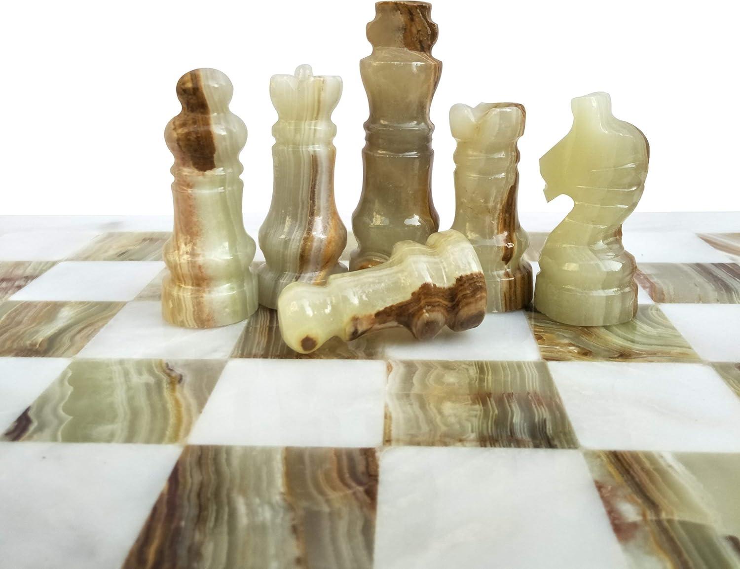 Handmade White and Green Onyx Marble Chess Set