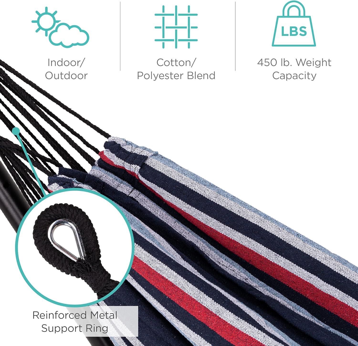 Best Choice Products 2-Person Brazilian-Style Cotton Double Hammock with Stand Set w/ Carrying Bag - Abyss