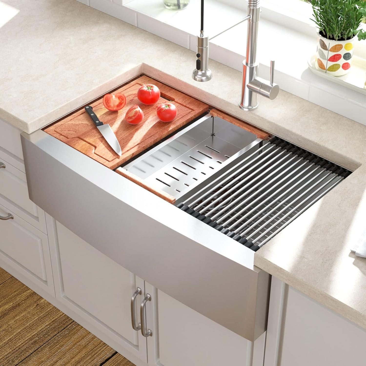 36 Farmhouse Sink Stainless Steel Kitchen Sink Apron Front Ledge Workstation Single Bowl Farm Sink
