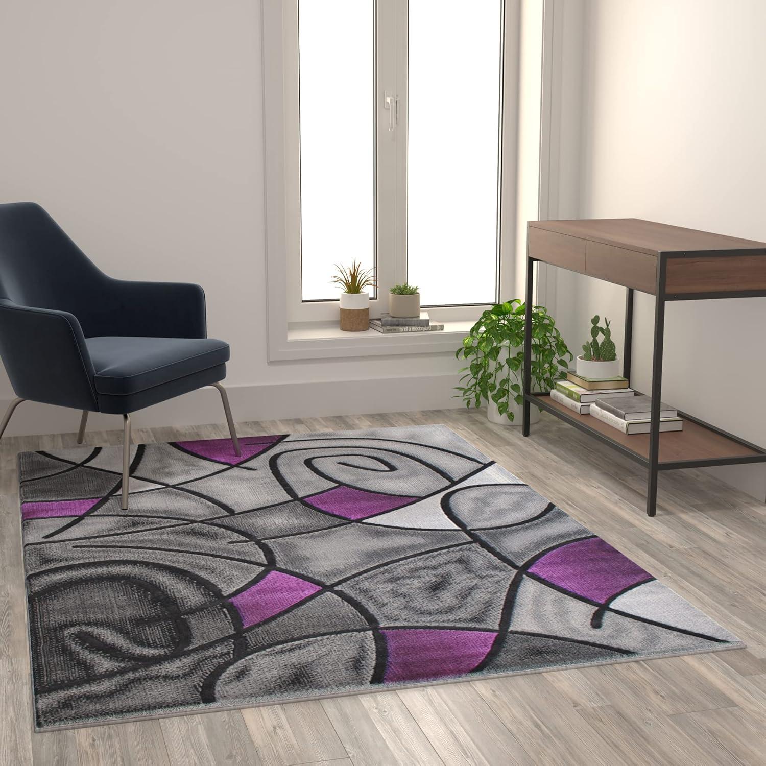 Flash Furniture Jubilee Rectangular Contemporary Black, Grey, Purple Area Rug, 5' x 7'