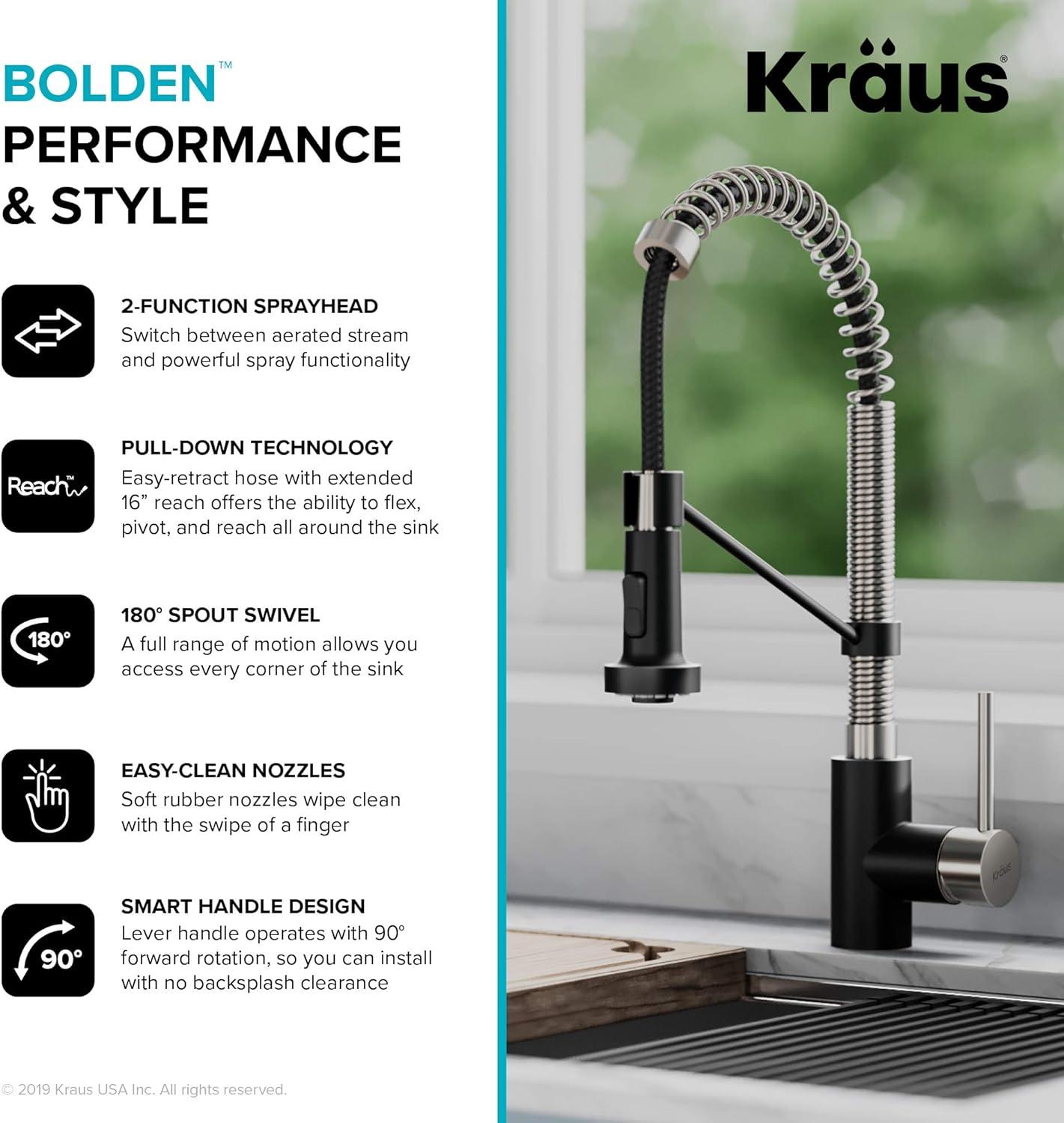 KRAUS Bolden Commercial Style 2-Function Single Handle Pull Down Kitchen Faucet