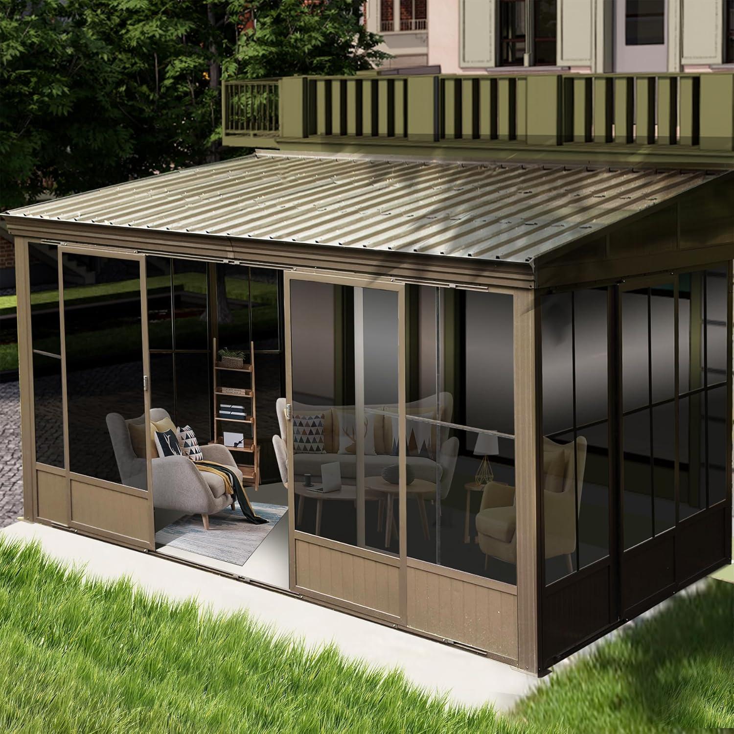 Domi 10' x 12' Brown Galvanized Steel Wall-Mounted Sunroom