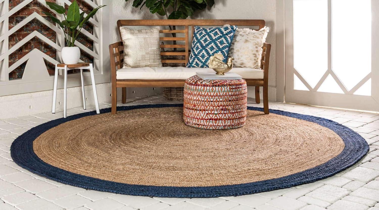 Unique Loom Braided Jute Goa Border Indoor Flatweave Braided Area Rug