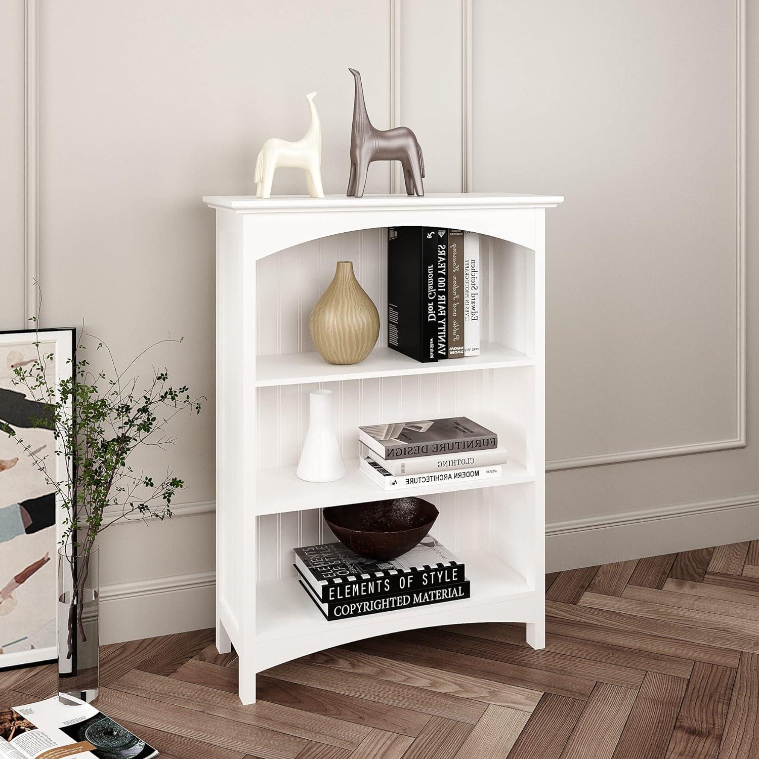 White MDF 3-Tier Bookcase with Arched Supports