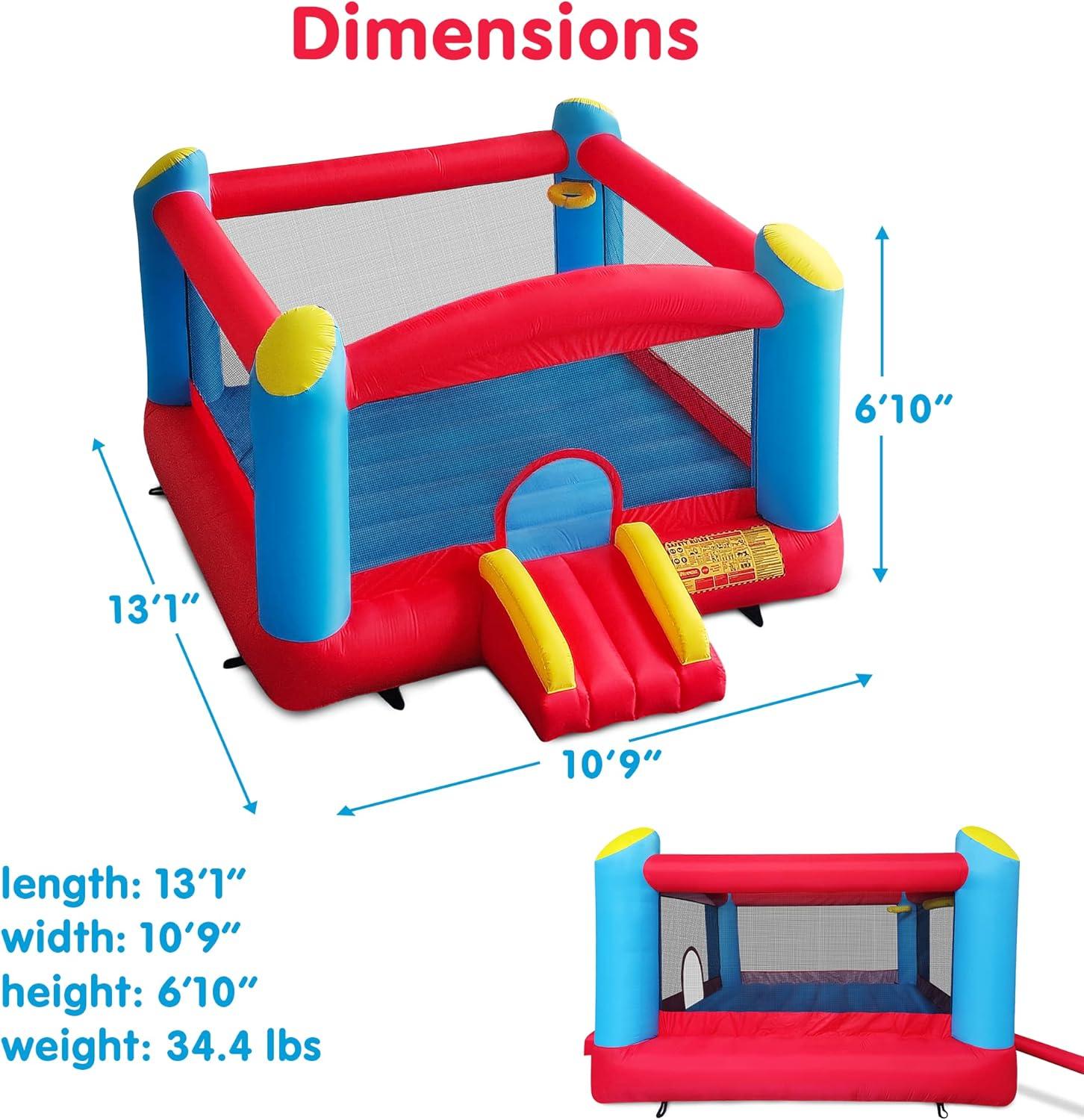 Enormous Red and Blue Inflatable Bounce House with Double Basketball Hoops