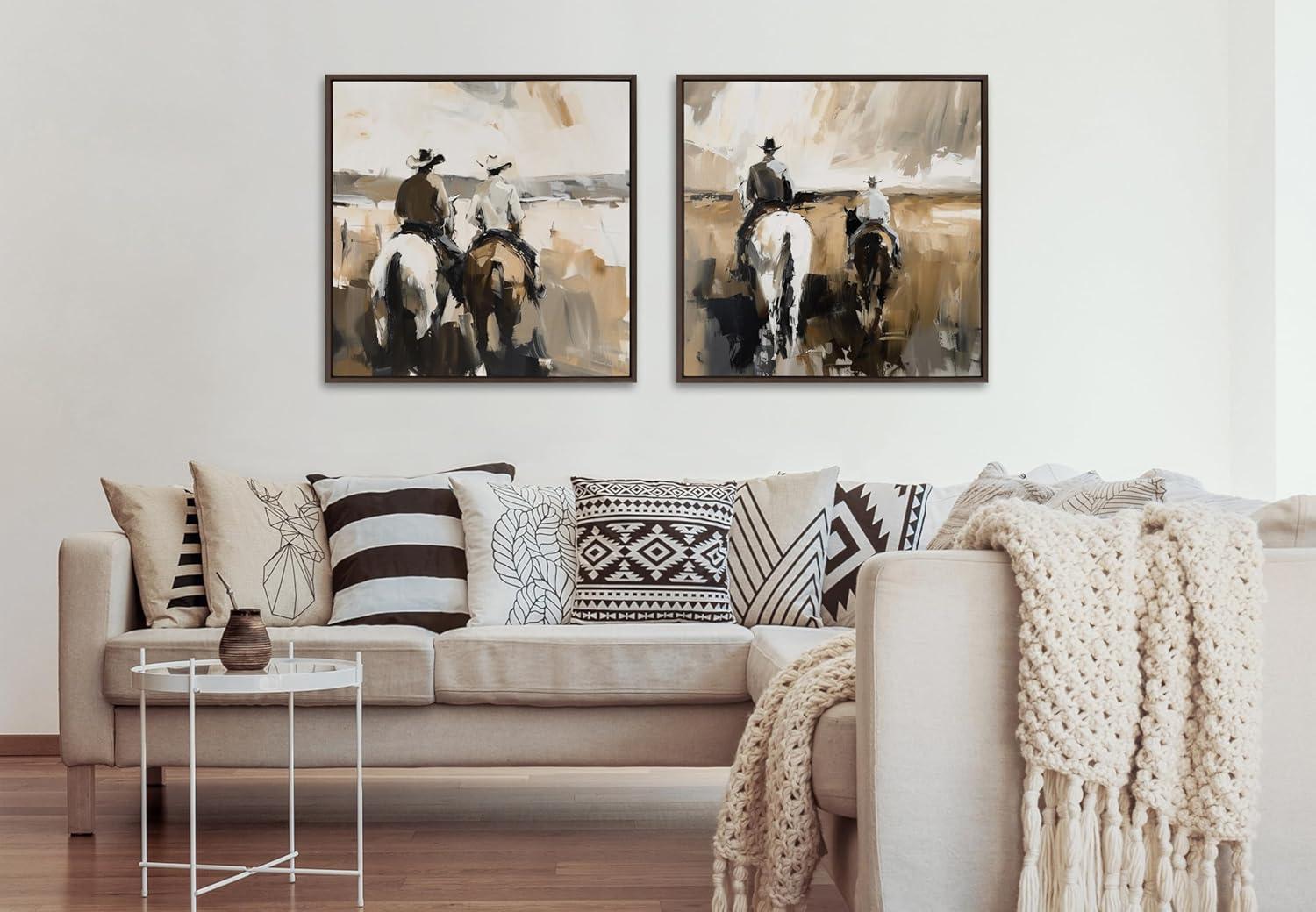 Kate & Laurel All Things Decor 30"x30" Sylvie Cowboy Horseback Neutral 2 Framed Canvas by Creative Bunch Brown