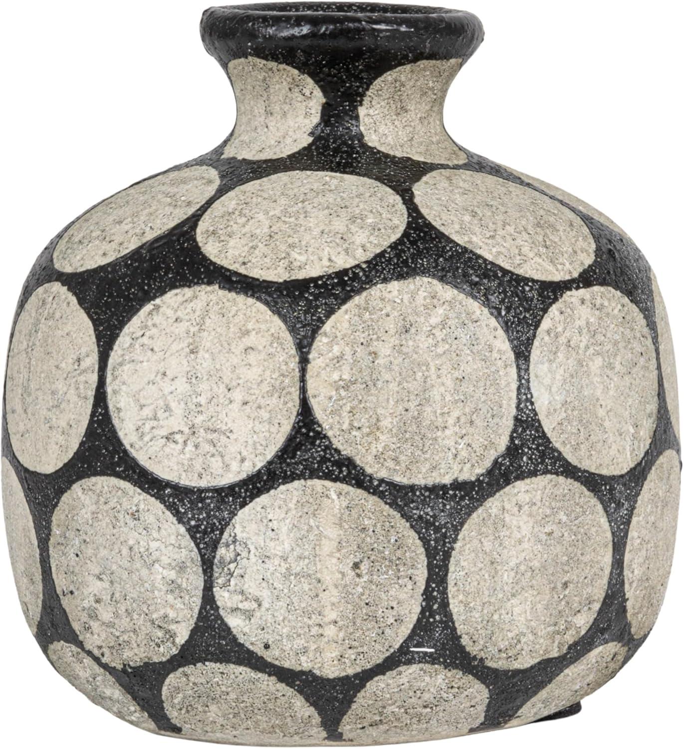 Black and Natural Ceramic Vase with Wax Relief Dots