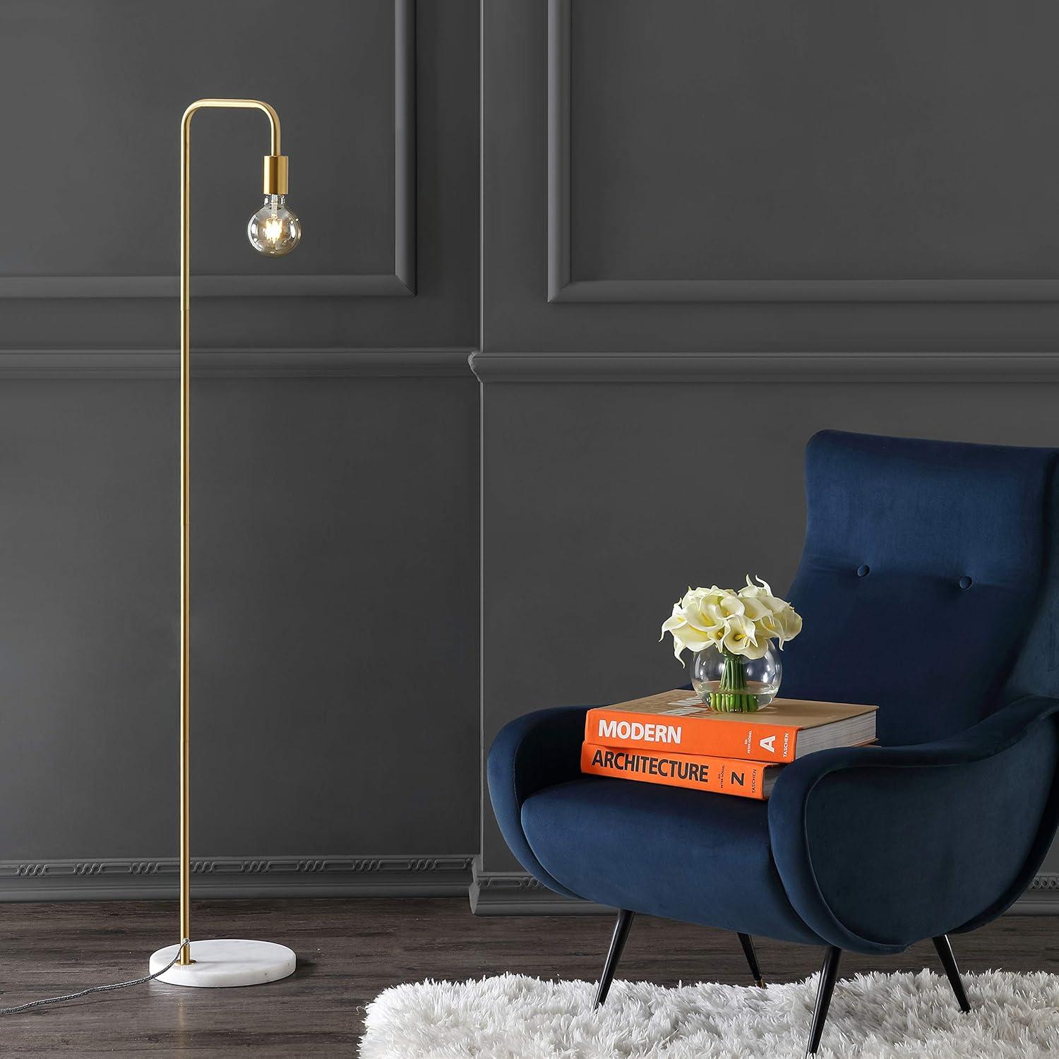 Vega Edison 60" Antique Gold Metal/Marble Minimalist Floor Lamp