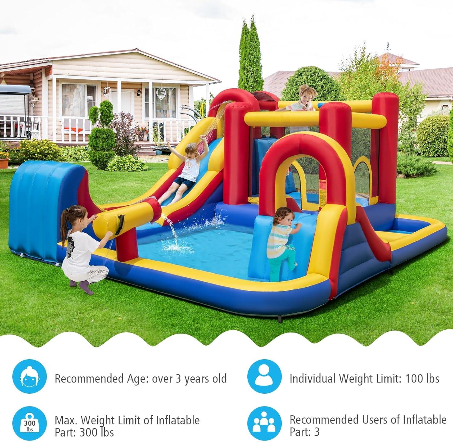 Costway Inflatable Water Slide Giant Kids Water Park w/ Double Slides & 735W Blower