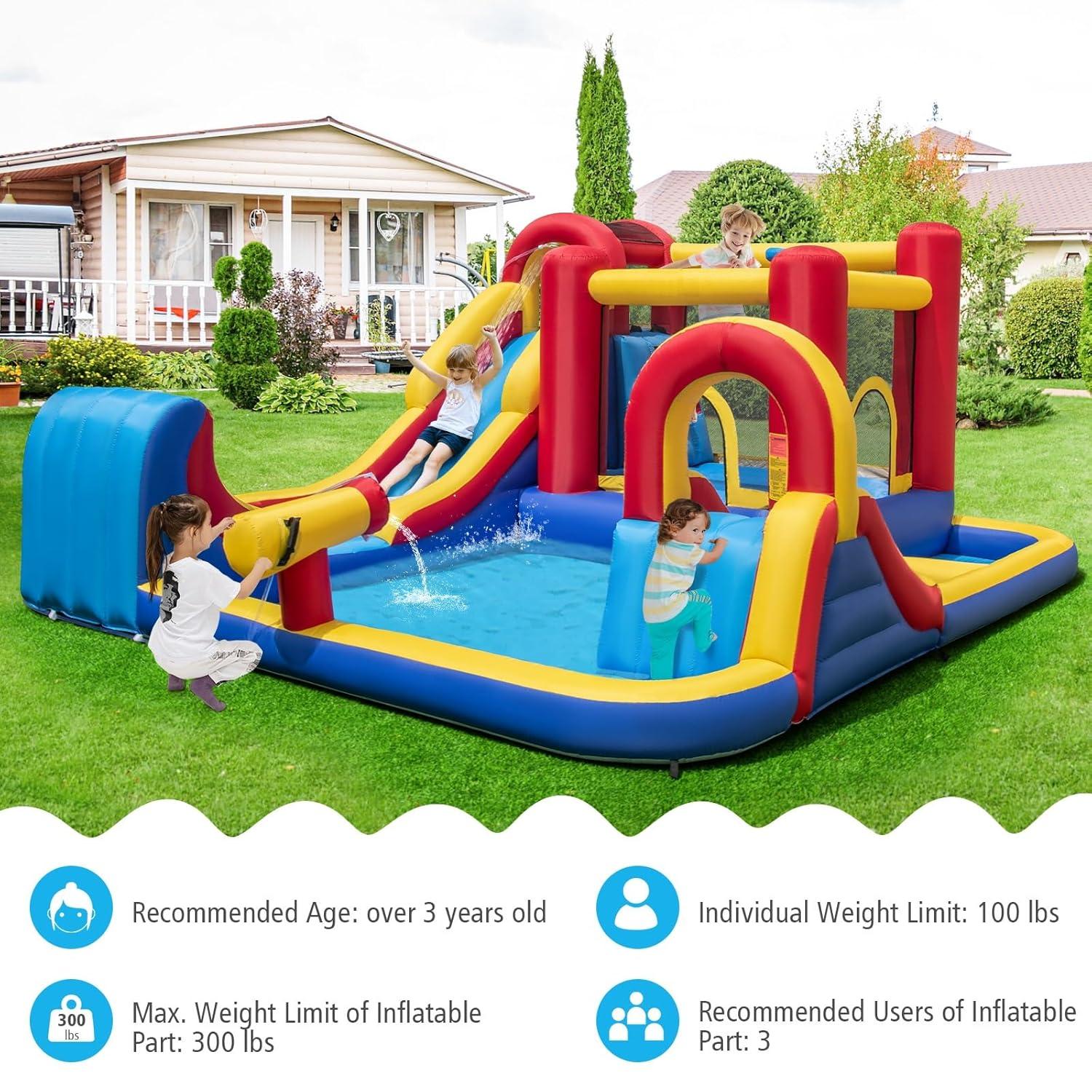 Costway Inflatable Water Slide Giant Kids Water Park w/ Double Slides & 735W Blower