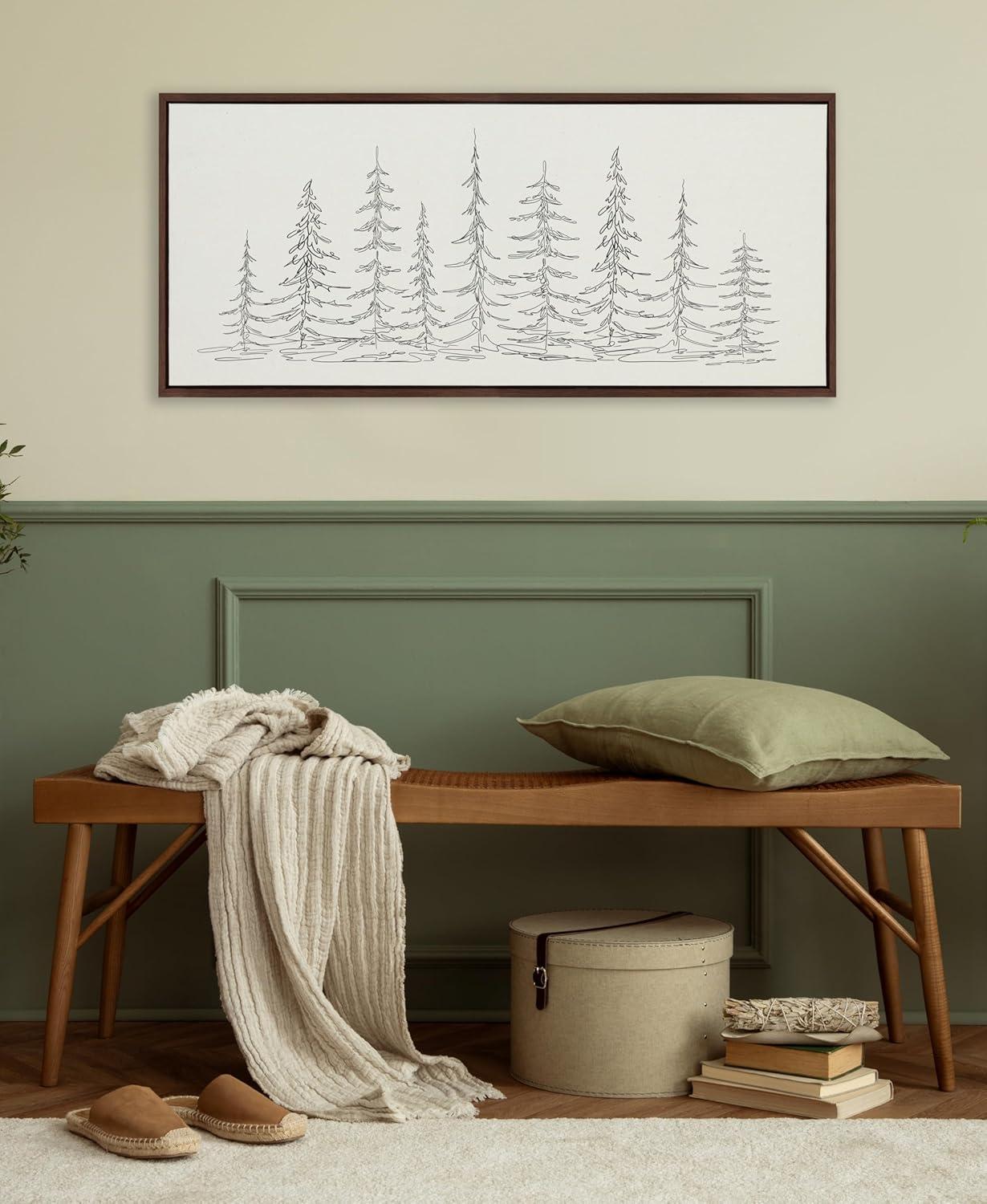 Kate & Laurel All Things Decor 18"x40" Minimalist Evergreen Trees Sketch Framed Canvas by The Creative Bunch Studio Brown