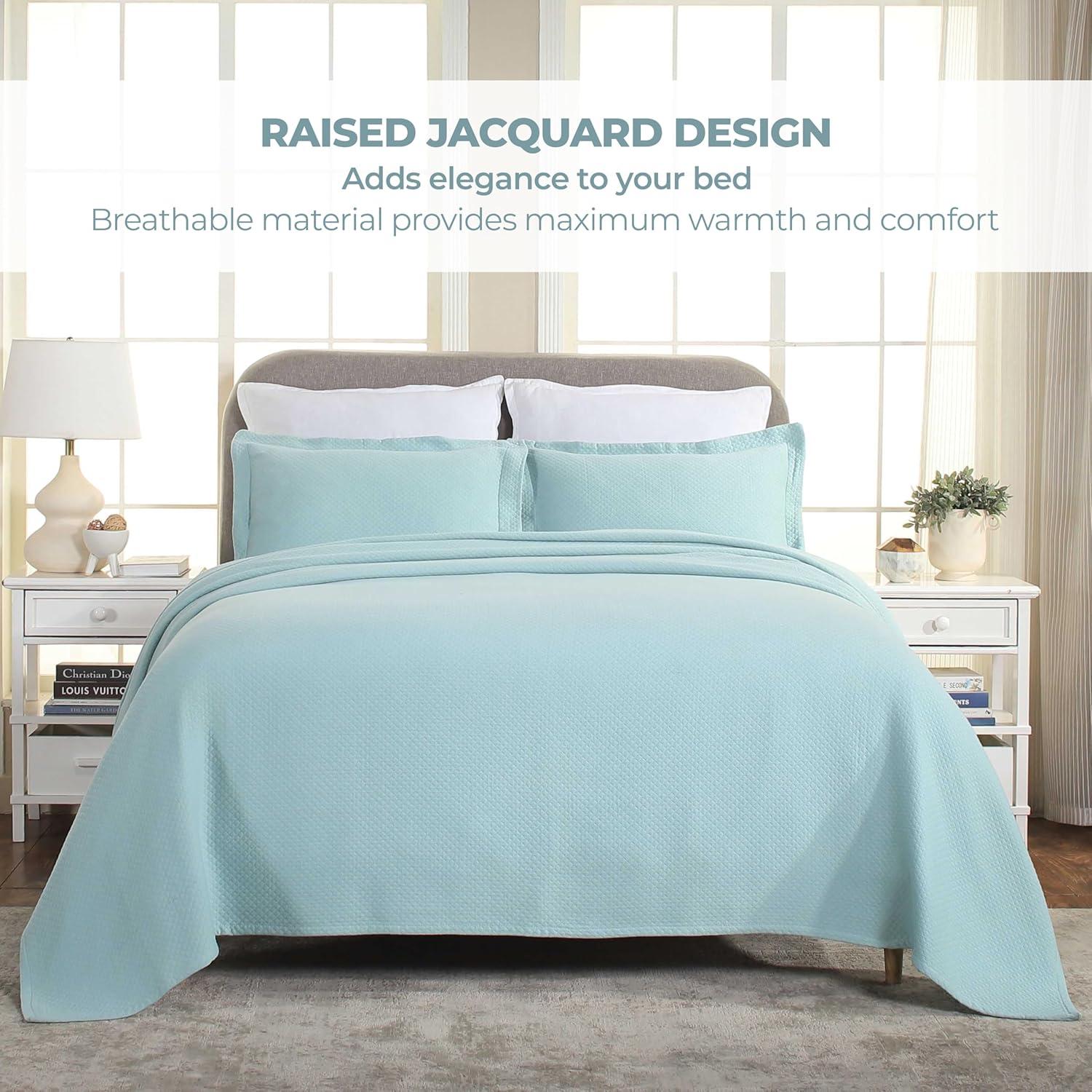 Aqua Diamond Solitaire Twin Cotton Bedspread Set with Pillow Sham