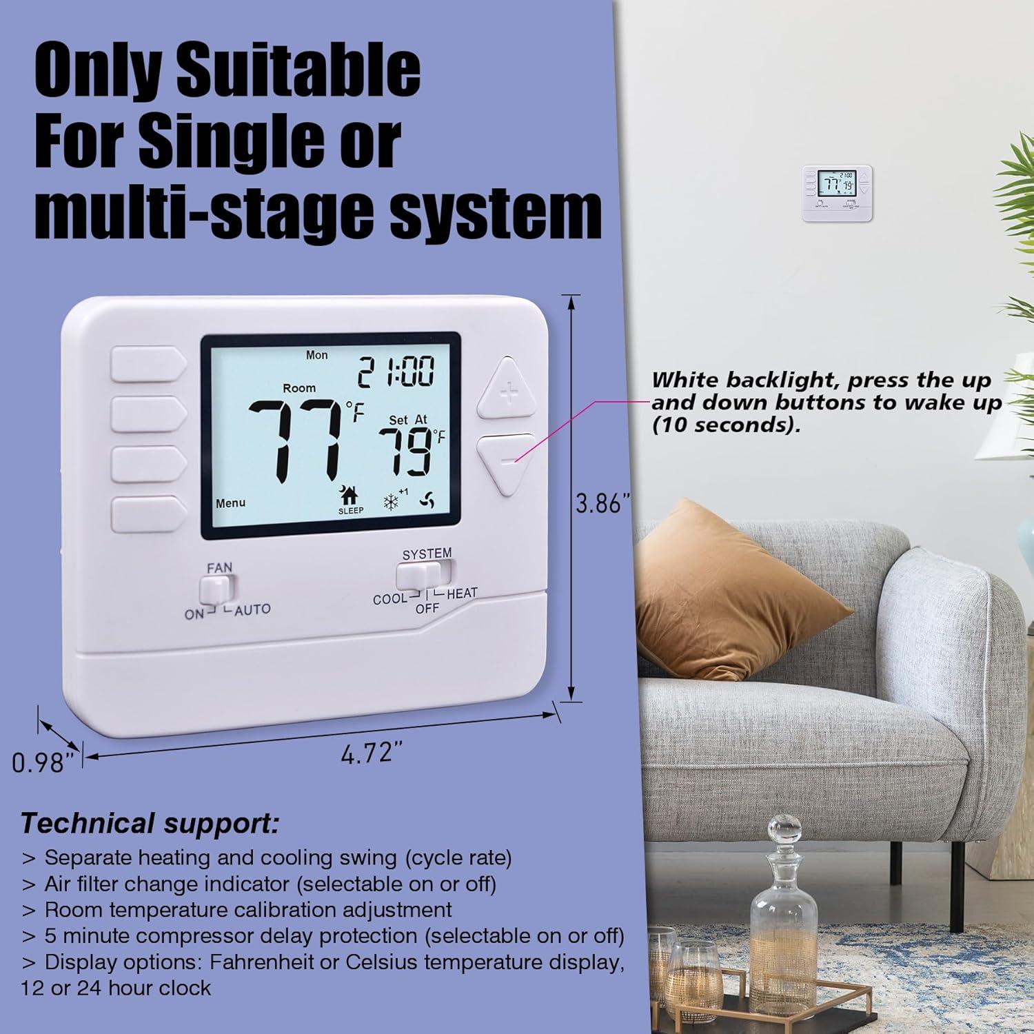 White Programmable Digital Heat Pump Thermostat with Mounting Hardware