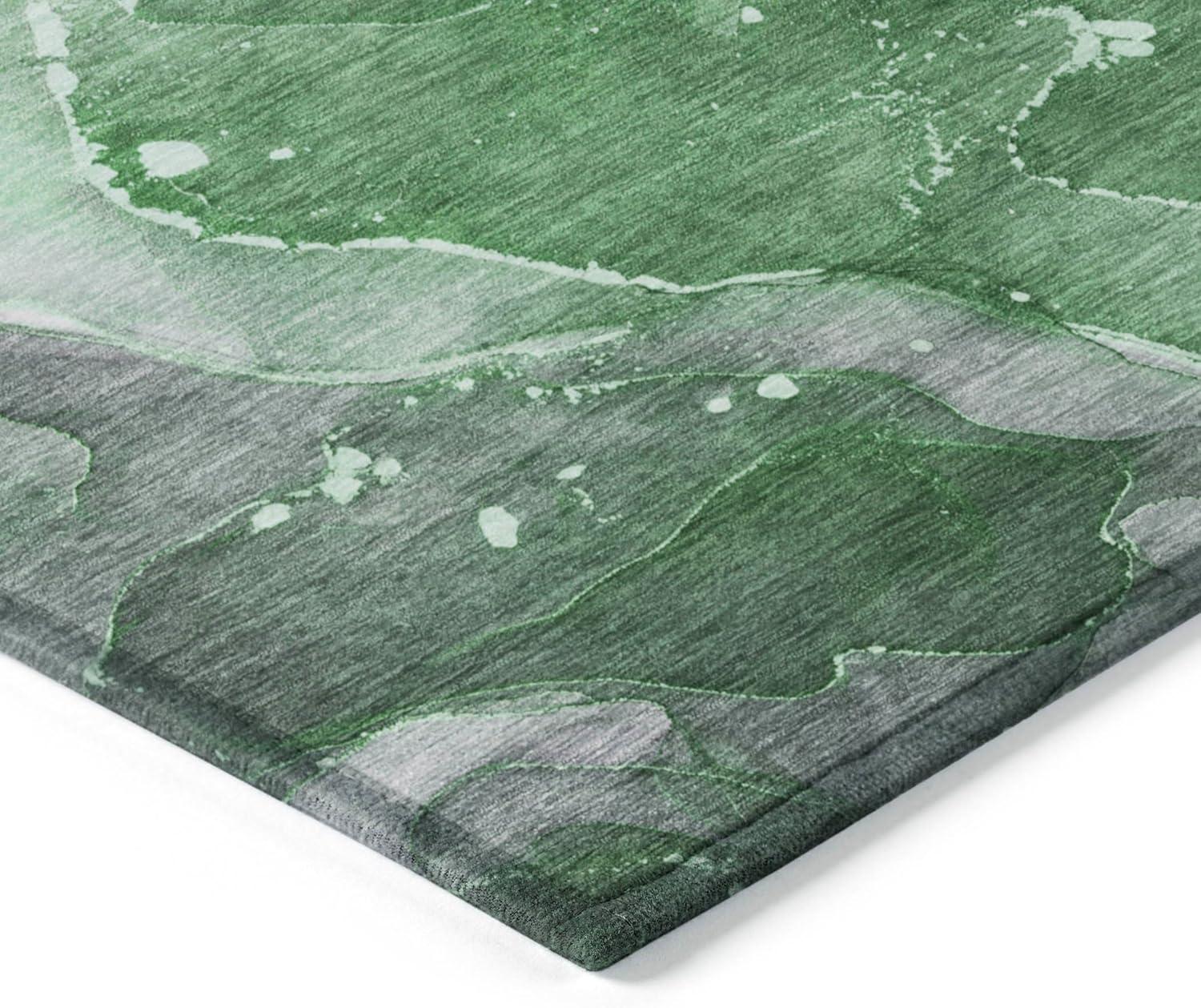 Emerald Green Abstract Watercolor Washable Synthetic Area Rug 3' x 5'