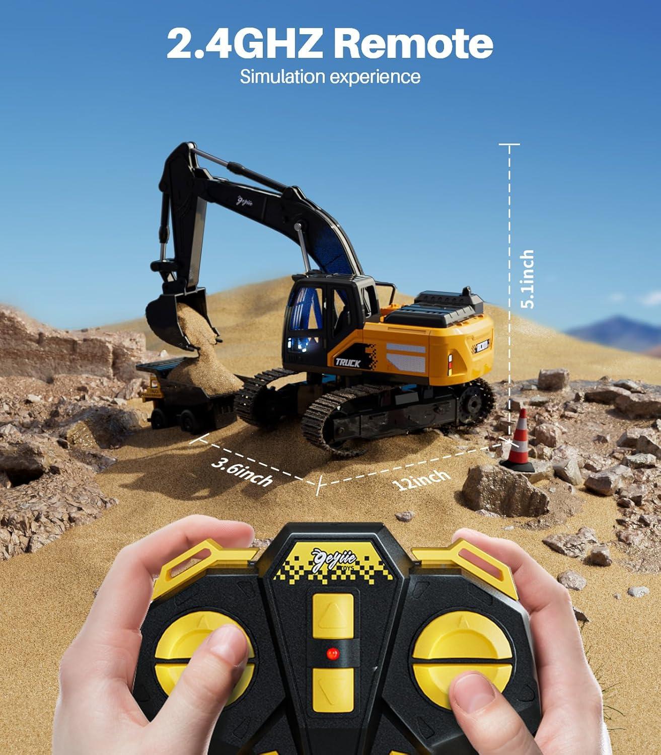 Geyiie Remote Control Dump Truck Toys, RC Construction Vehicles for Boys, RC Tractor Kids Birthday Party Favor Gift for 8-12 Years Old