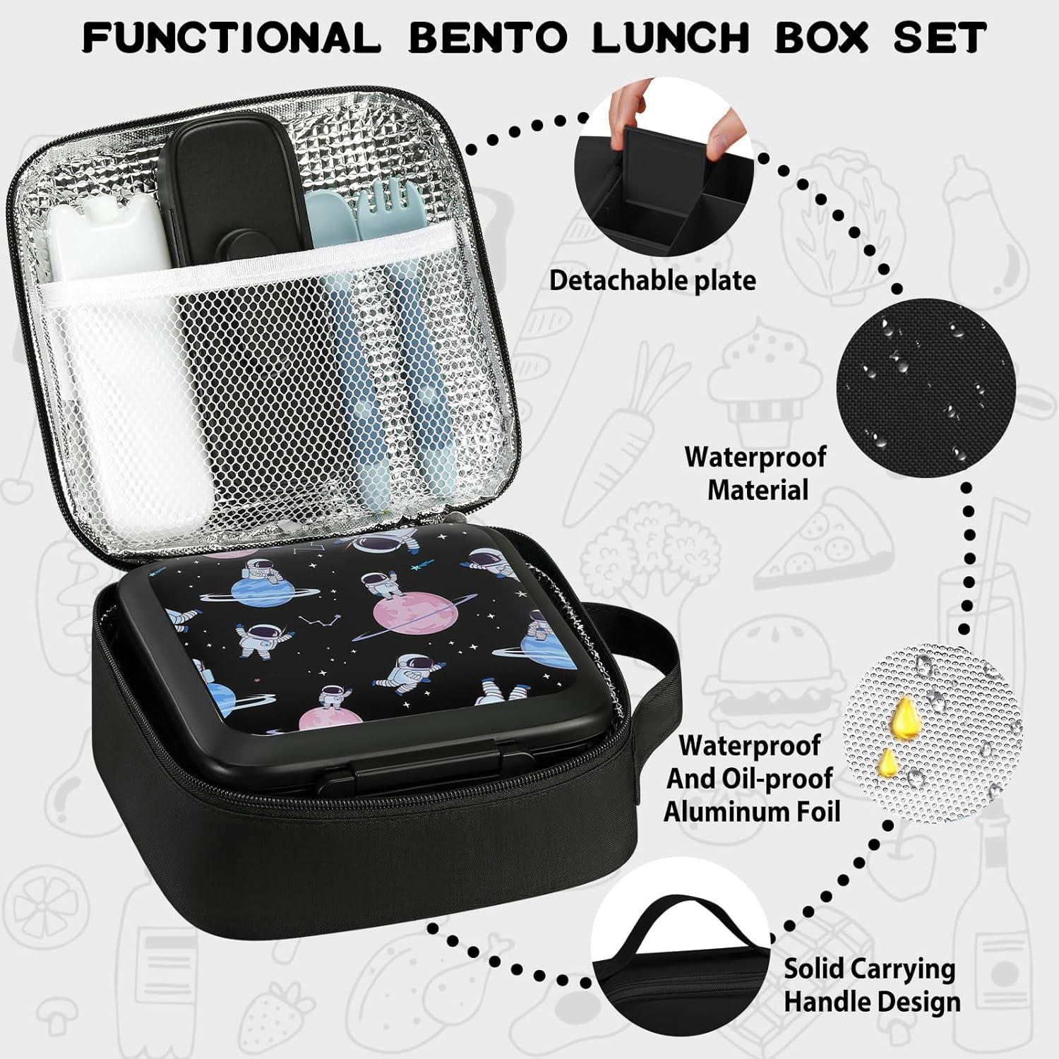 Bento Lunch Box for Kids With 8oz Soup thermo,Leak-proof Lunch Containers with 5 Compartment,thermo Food Jar and Lunch Bag, Food Containers for School (A-Black(Game Consoley))