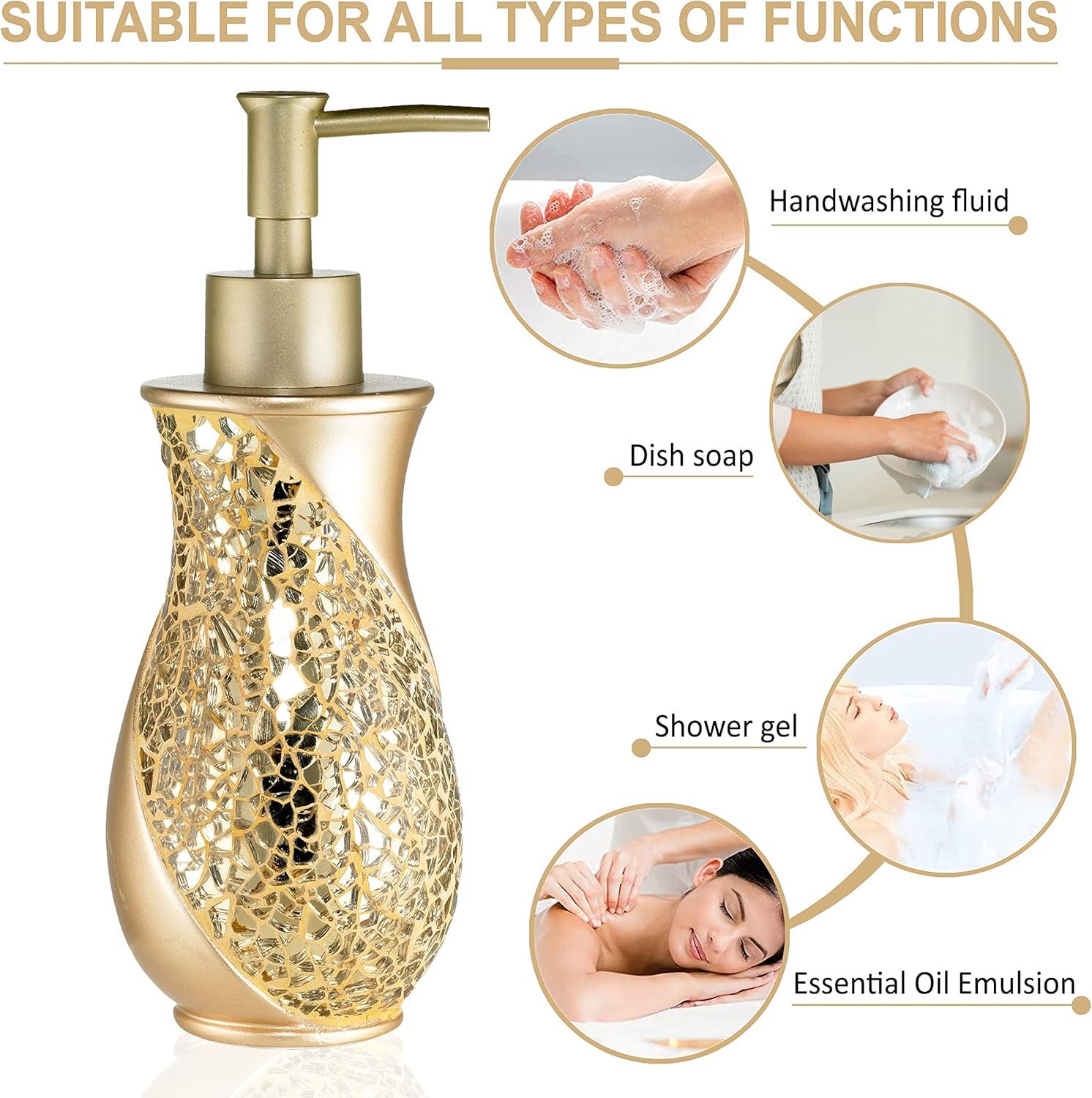 Popular Bath Gold Sinatra Bath Decor Accessories, Premium, Durable, Acrylic Resin, Eco-Friendly Lotion Pump (8"H x 3"W x 3"D)