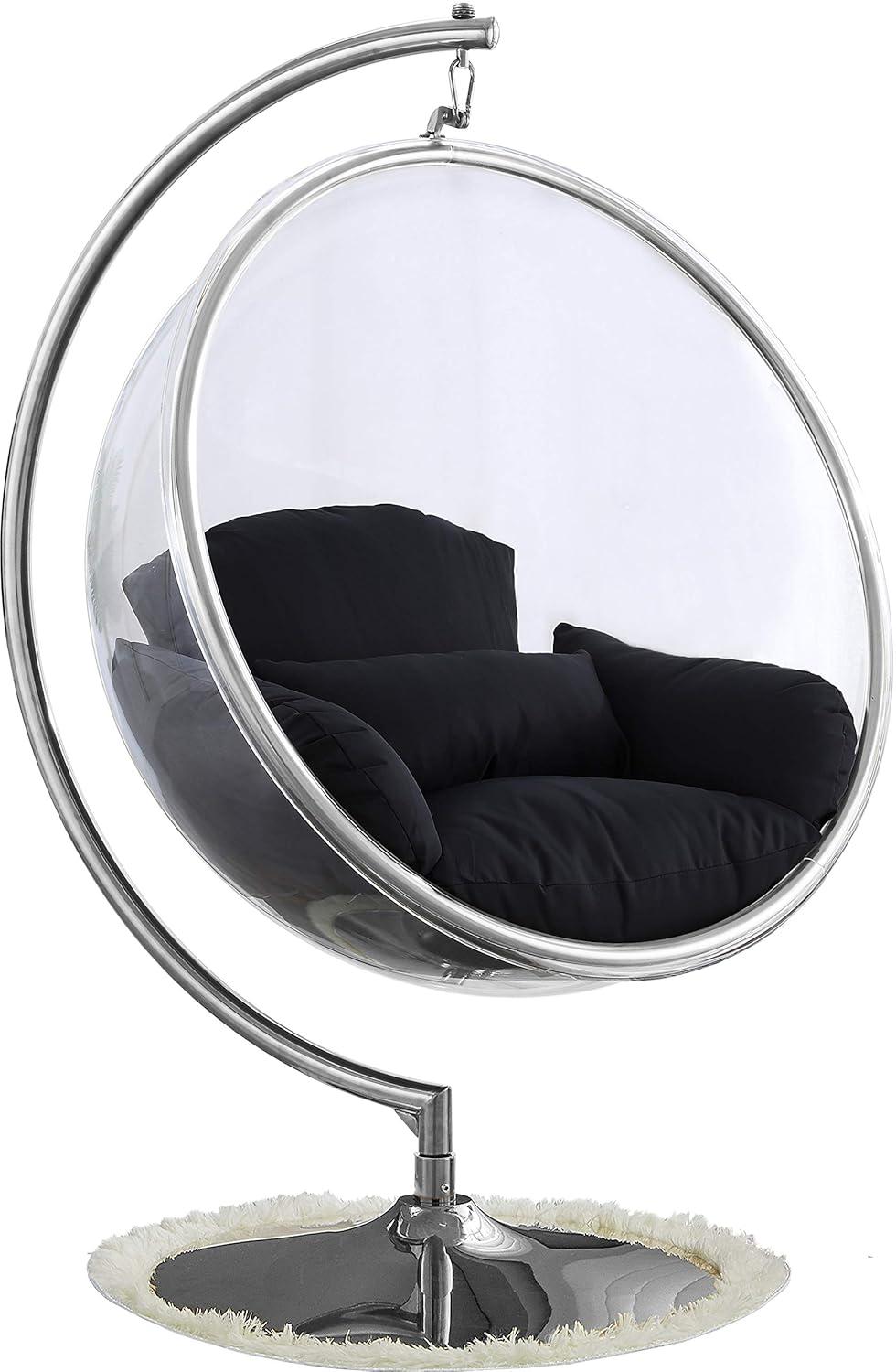 Meridian Furniture Luna Fabric Acrylic Swing Bubble Accent Chair in Black