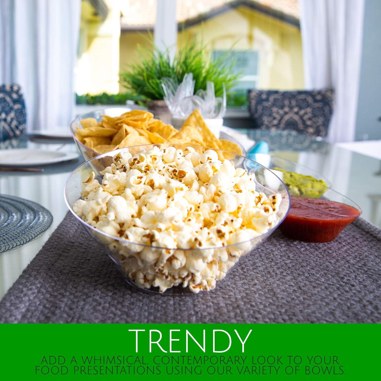 PLASTICPRO Angled Plastic Serving Bowls White Disposable Bowls Party Supplies, Large 4-Pack