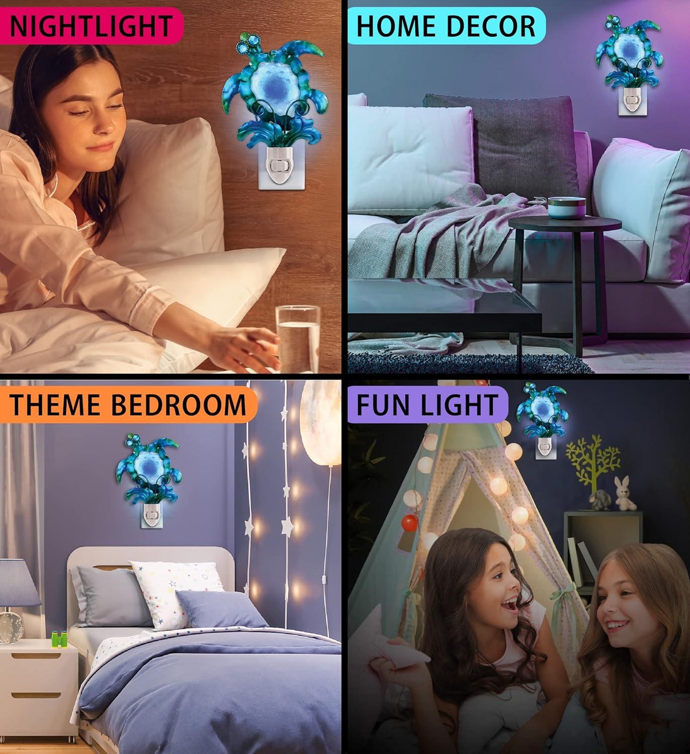 COTA Global Sea Turtle Night Light - Home Décor Wall Plug in Night Light with Switch, Unique Decorative Hand Made Metal & Glass Nightlight for Bathroom, Nursery, Hallway, Kitchen, Bedroom - 6.5 Inch