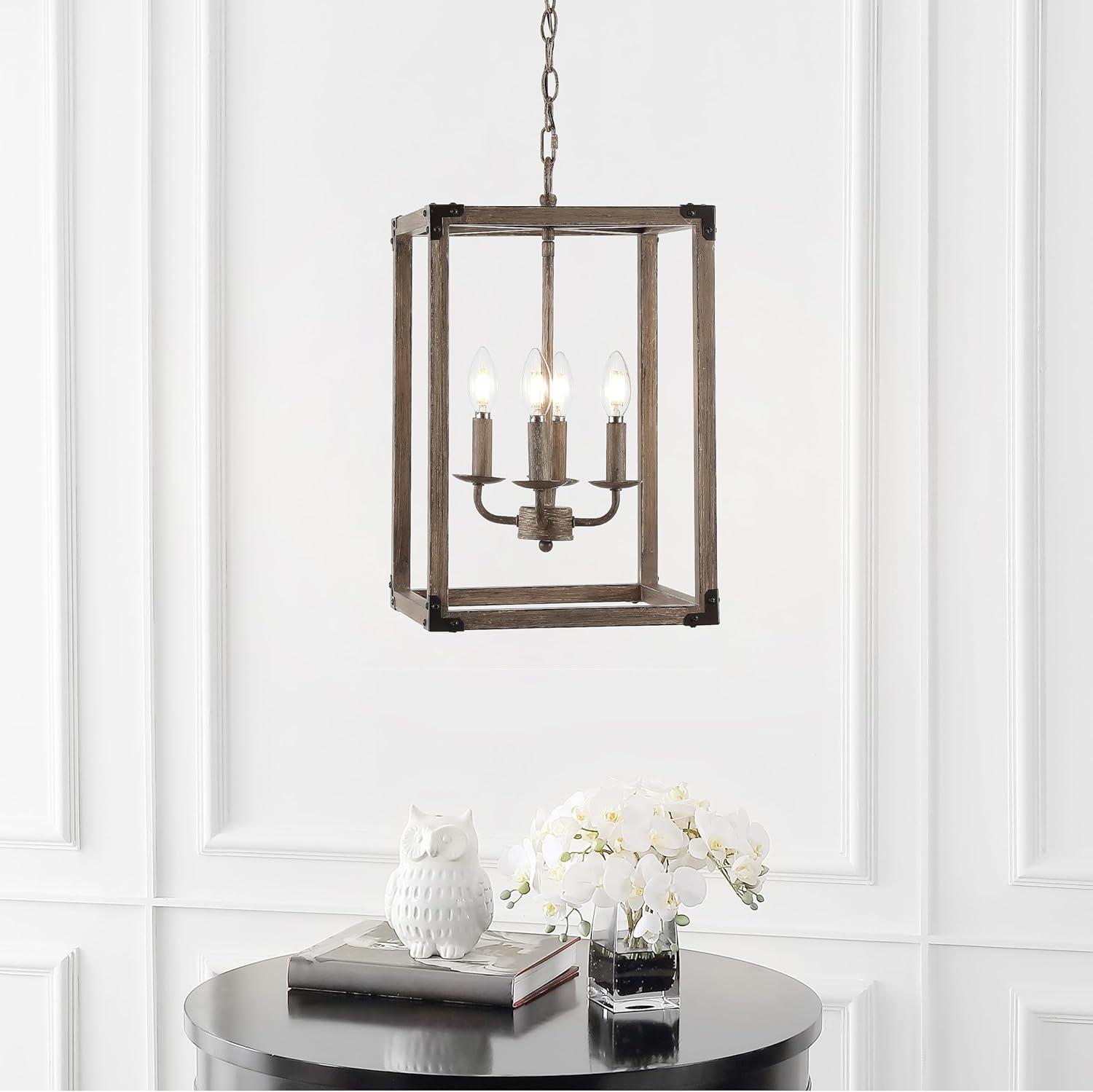 Magnolia 12.13" 4-Light Adjustable Iron Rustic Farmhouse LED Pendant, Brown