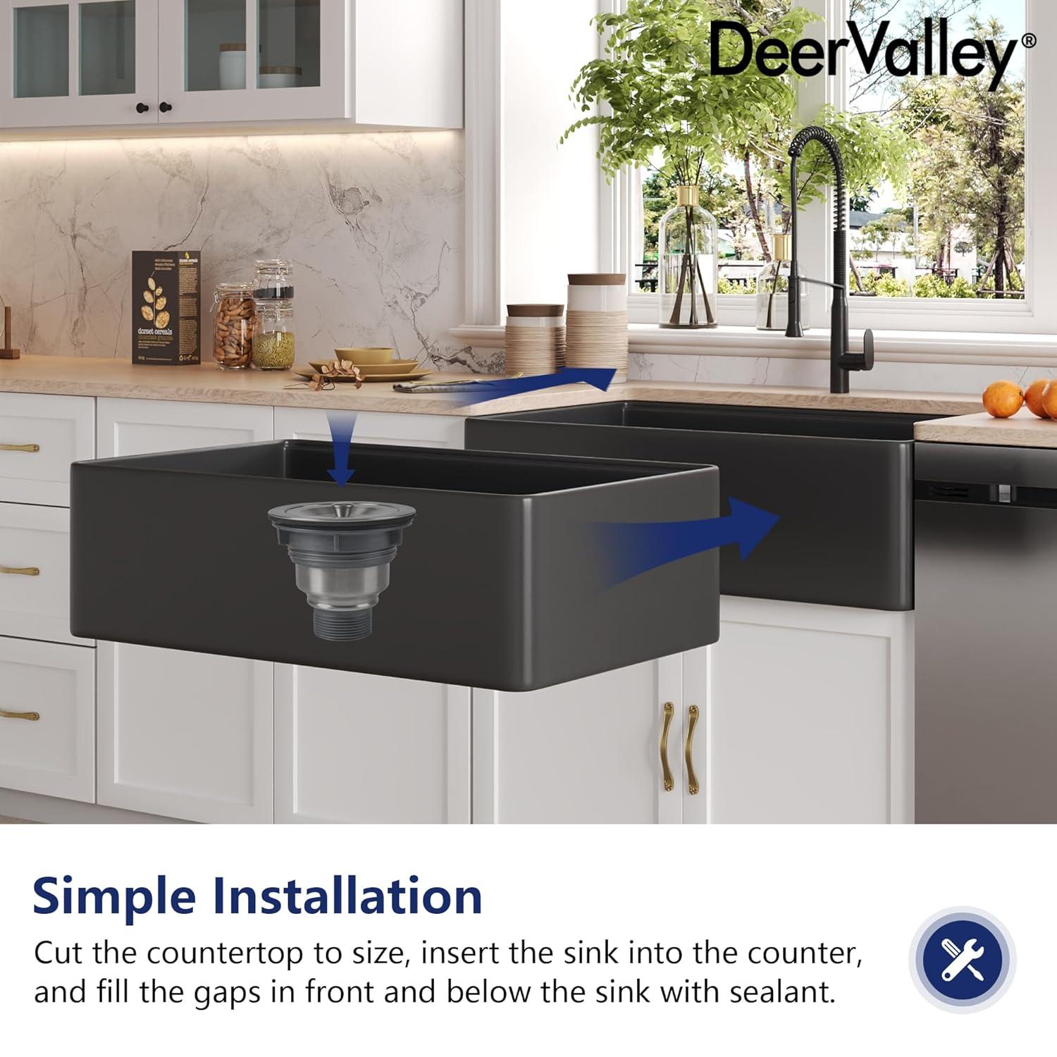 33"L x 20"W Farmhouse Kitchen Sink Deep Single Bowl Fireclay Workstation Sink with Cutting Board and Dish Drying Rack