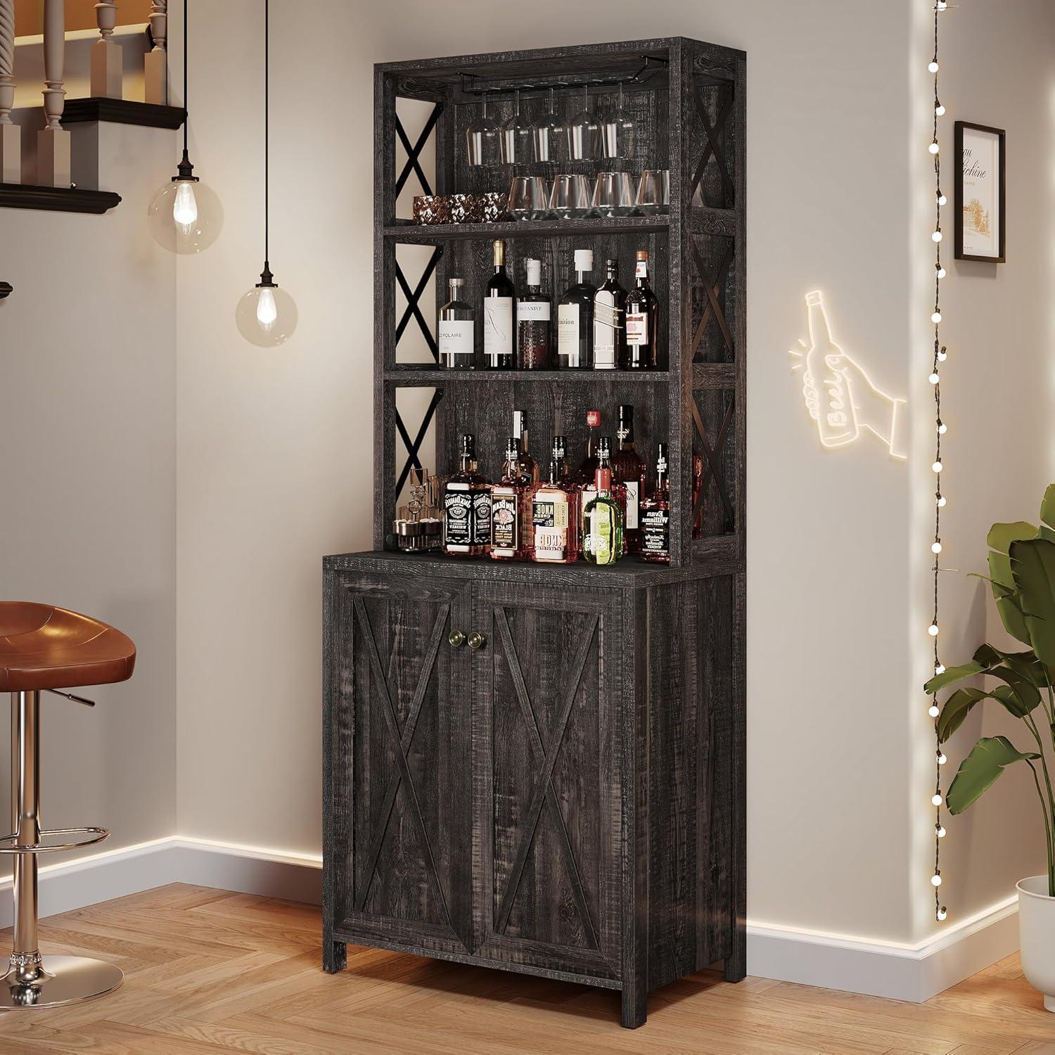 Moasis Bar Cabinet for Liquor and Glasses Dining Kitchen Cabinet with Wine Rack White