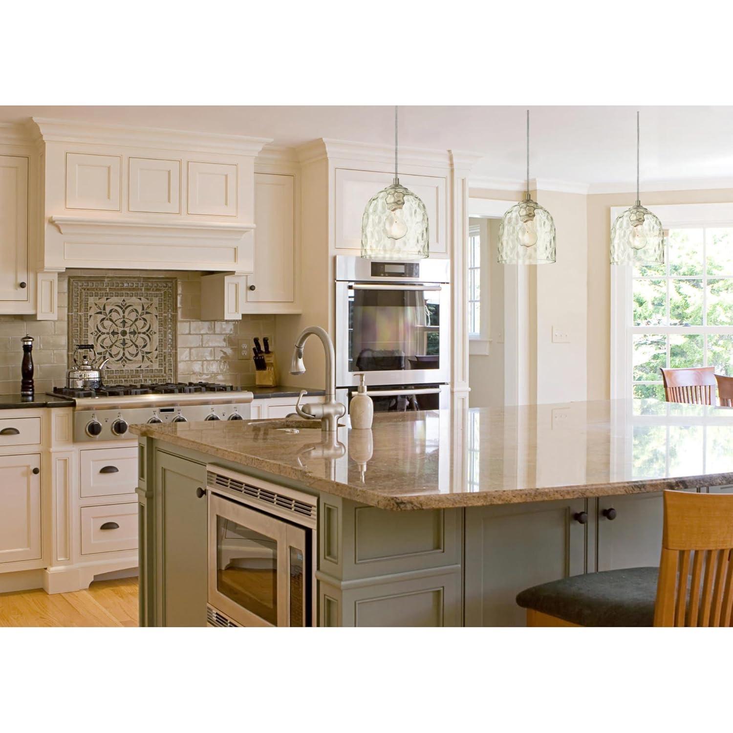 Westinghouse Basset Mini Pendant Brushed Nickel Finish Clear Hammered Glass