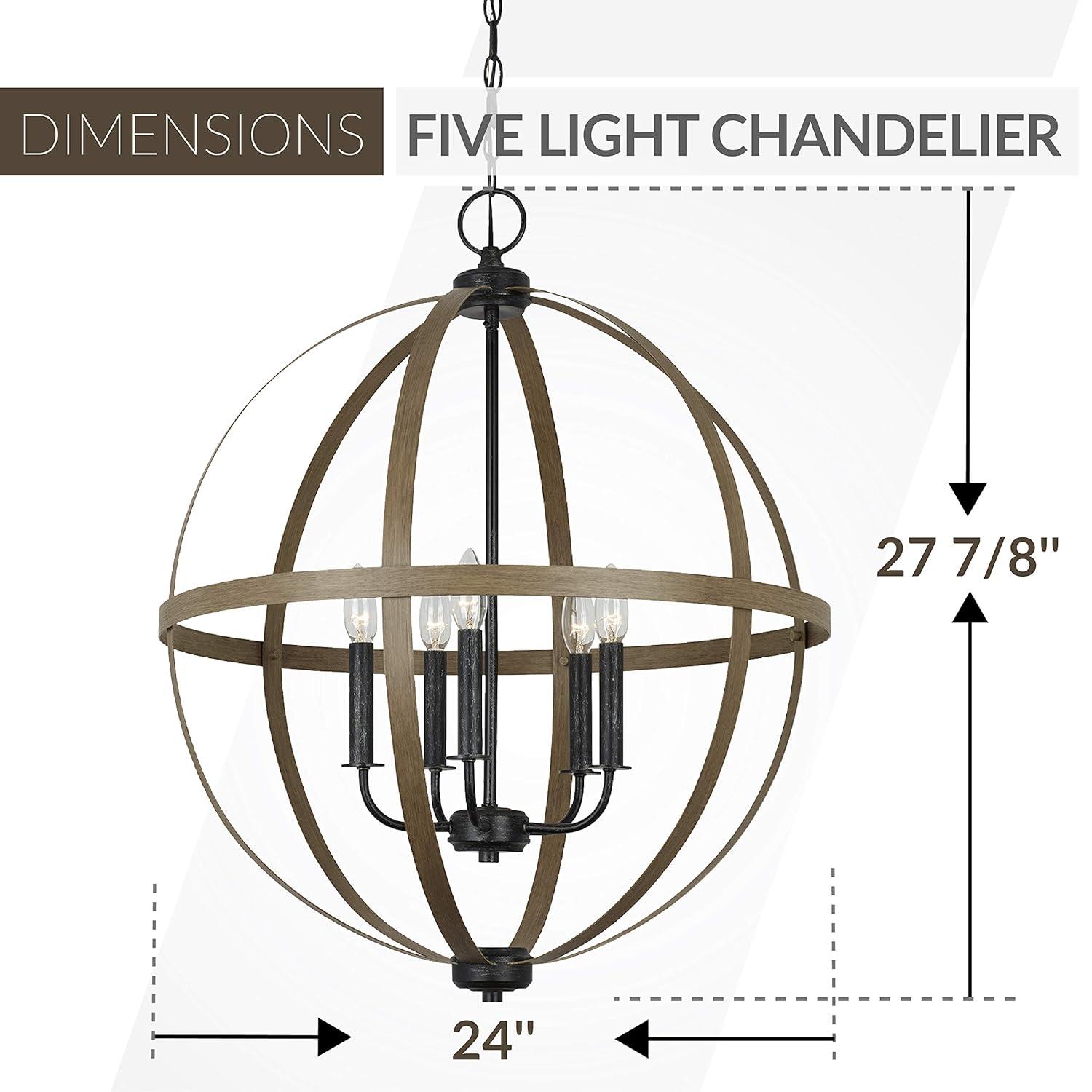 Calhoun 24" Steel Cage Globe Chandelier in Cerused Oak