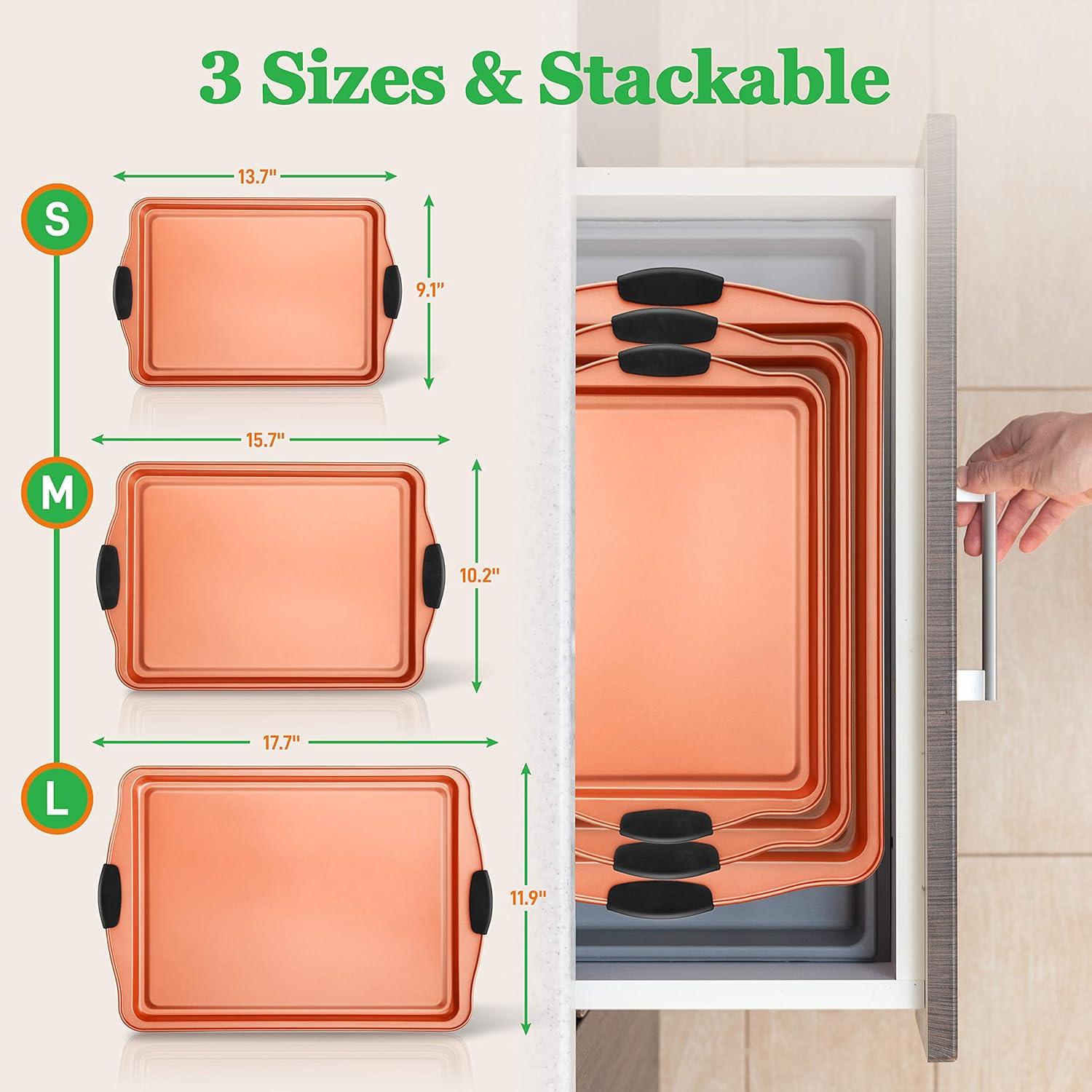 NutriChef 3 Piece Nonstick Carbon Steel Baking Pan Set