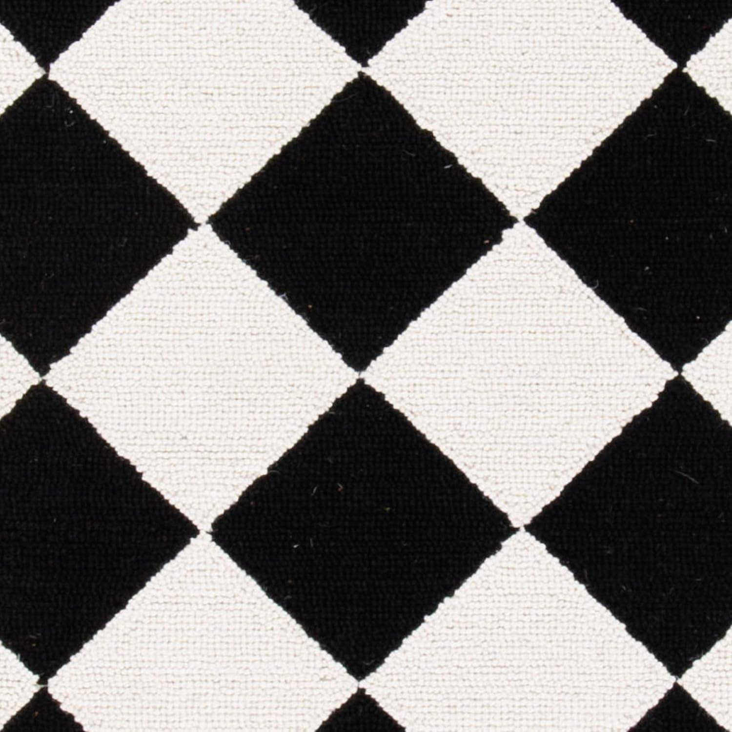 SAFAVIEH Chelsea Marilou Checkered Wool Area Rug, Black/Ivory, 1'8" x 2'6"