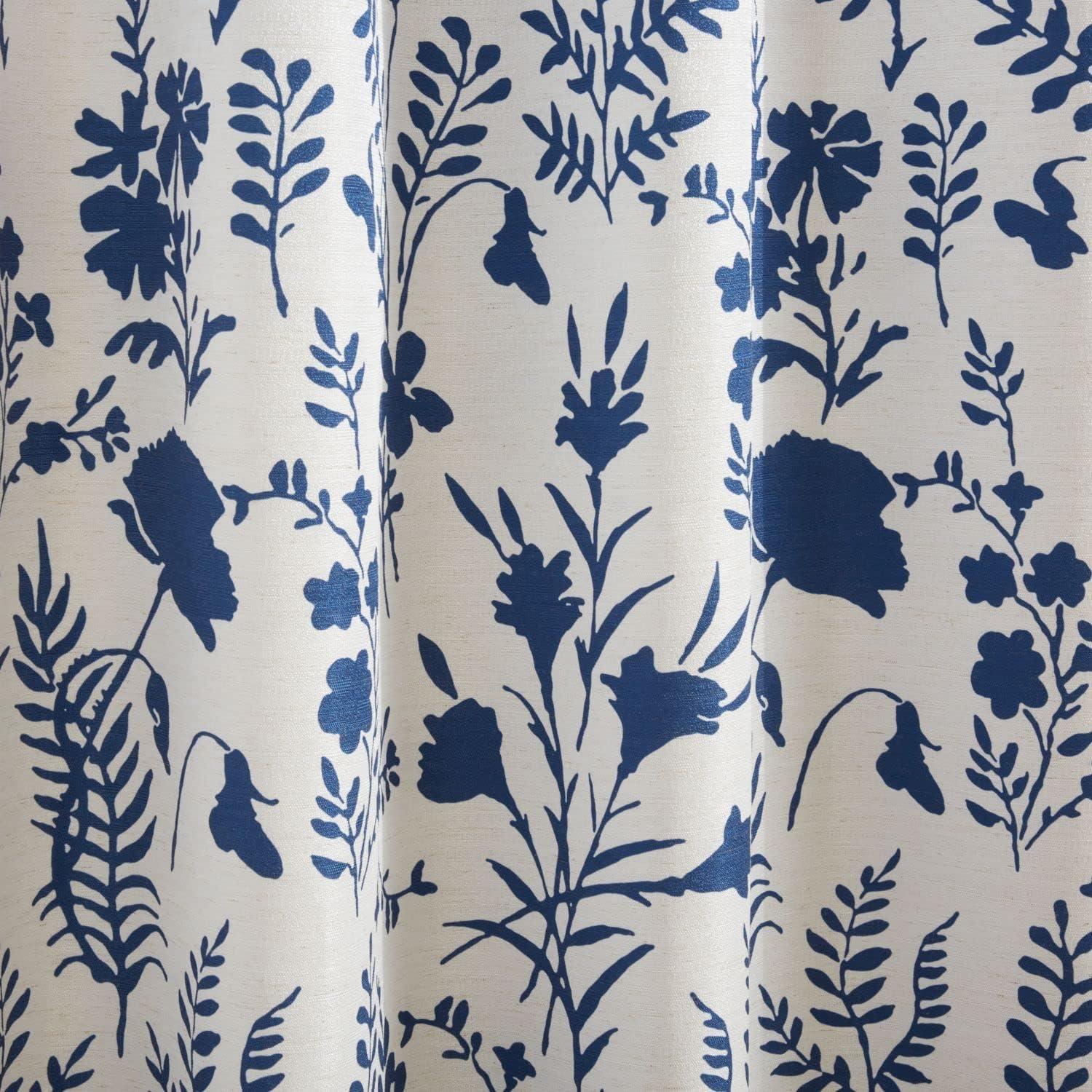 Indigo Floral Light Filtering Grommet Top Curtain Panels, 54"x84"