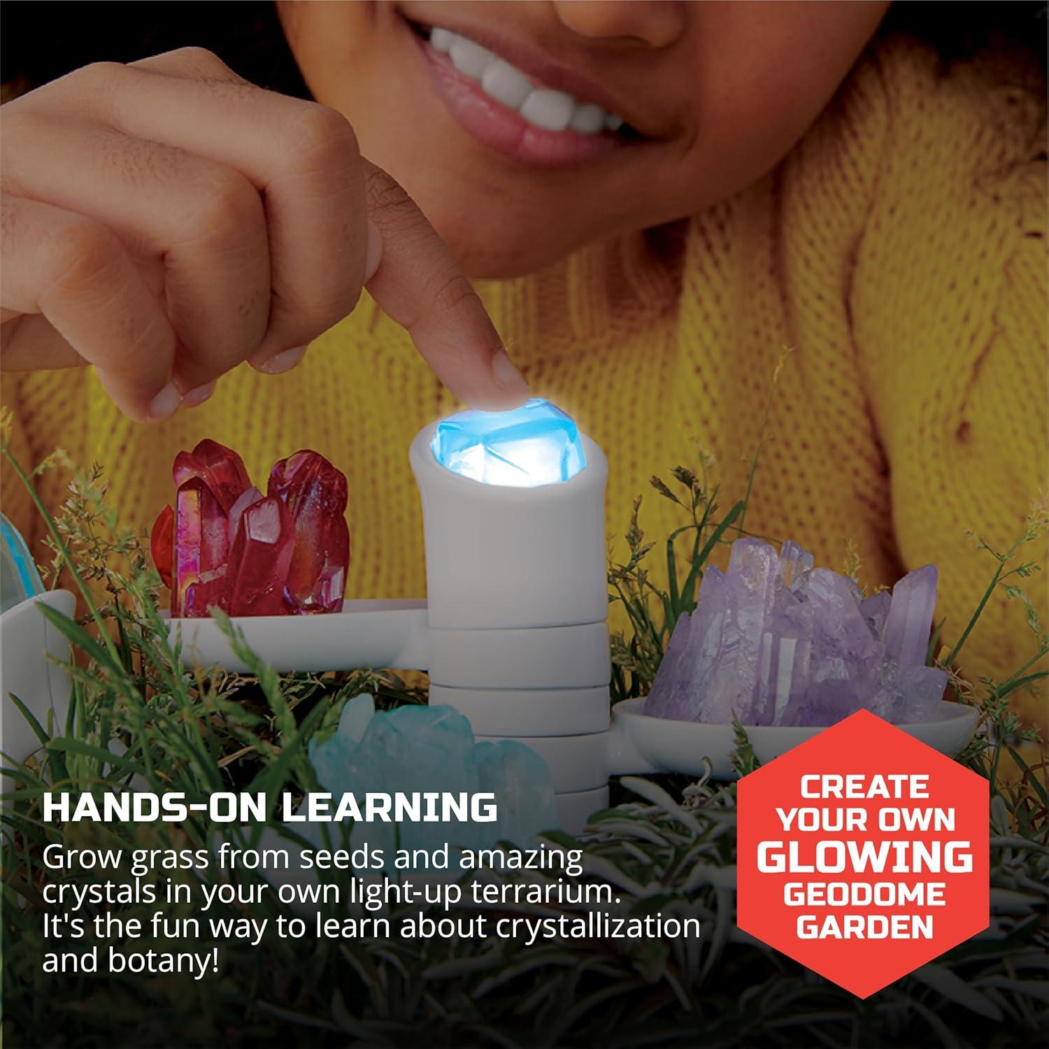 Discovery™ #Mindblown DIY Light-Up LED Terrarium - Plants & Crystals Geodome Grow Kit, 3 Colorful Crystal Formations, Rye Grass, Education STEM Activity Set, Indoor Science Experiment, Chemistry Gift