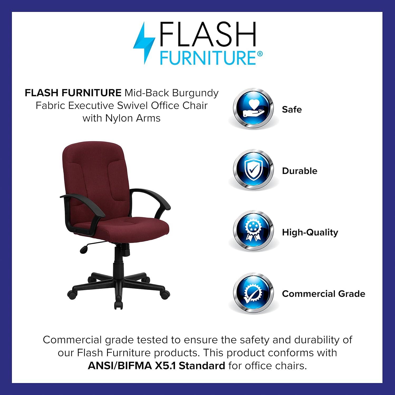 Flash Furniture Mid-Back Fabric Executive Swivel Office Chair with Nylon Arms (Set of 2)