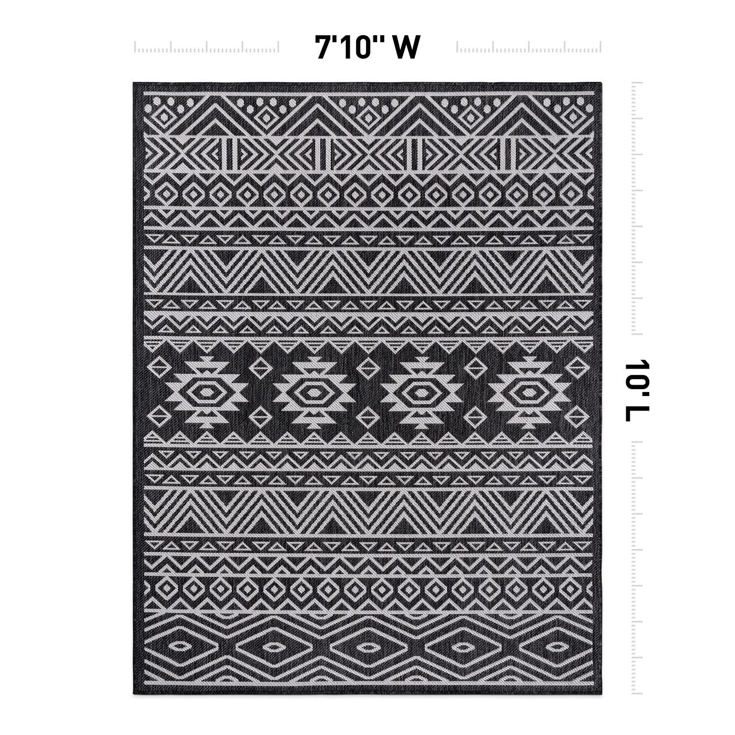 World Rug Gallery Distressed Geometric Bohemian Textured Flat Weave Indoor/Outdoor Area Rug - BLACK 7'10"X10'