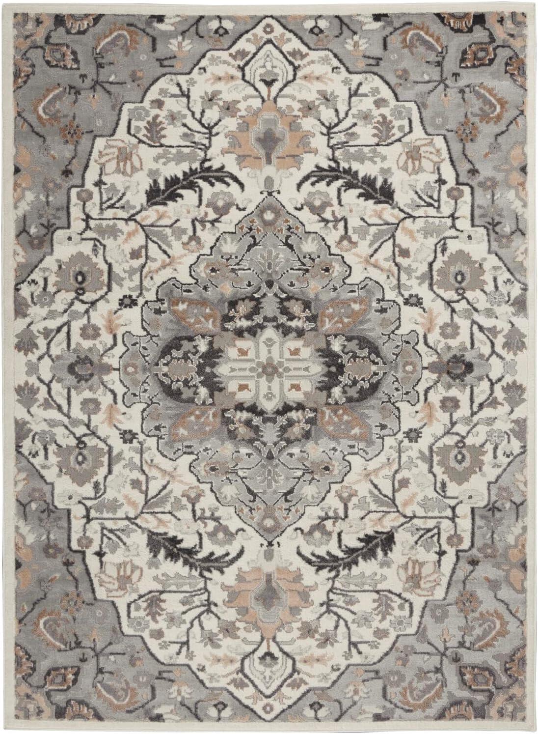 Ivory Grey Floral Medallion 5'3" x 7'3" Synthetic Area Rug