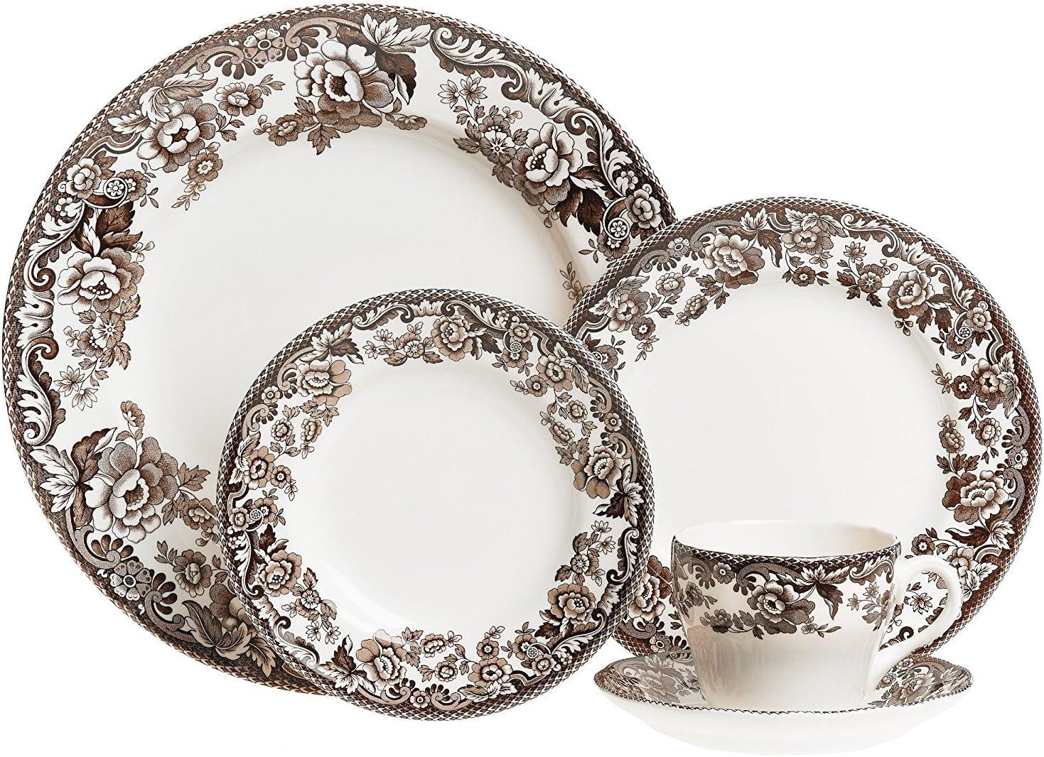 Spode Delamere Brown Floral 5-Piece Ceramic Place Setting