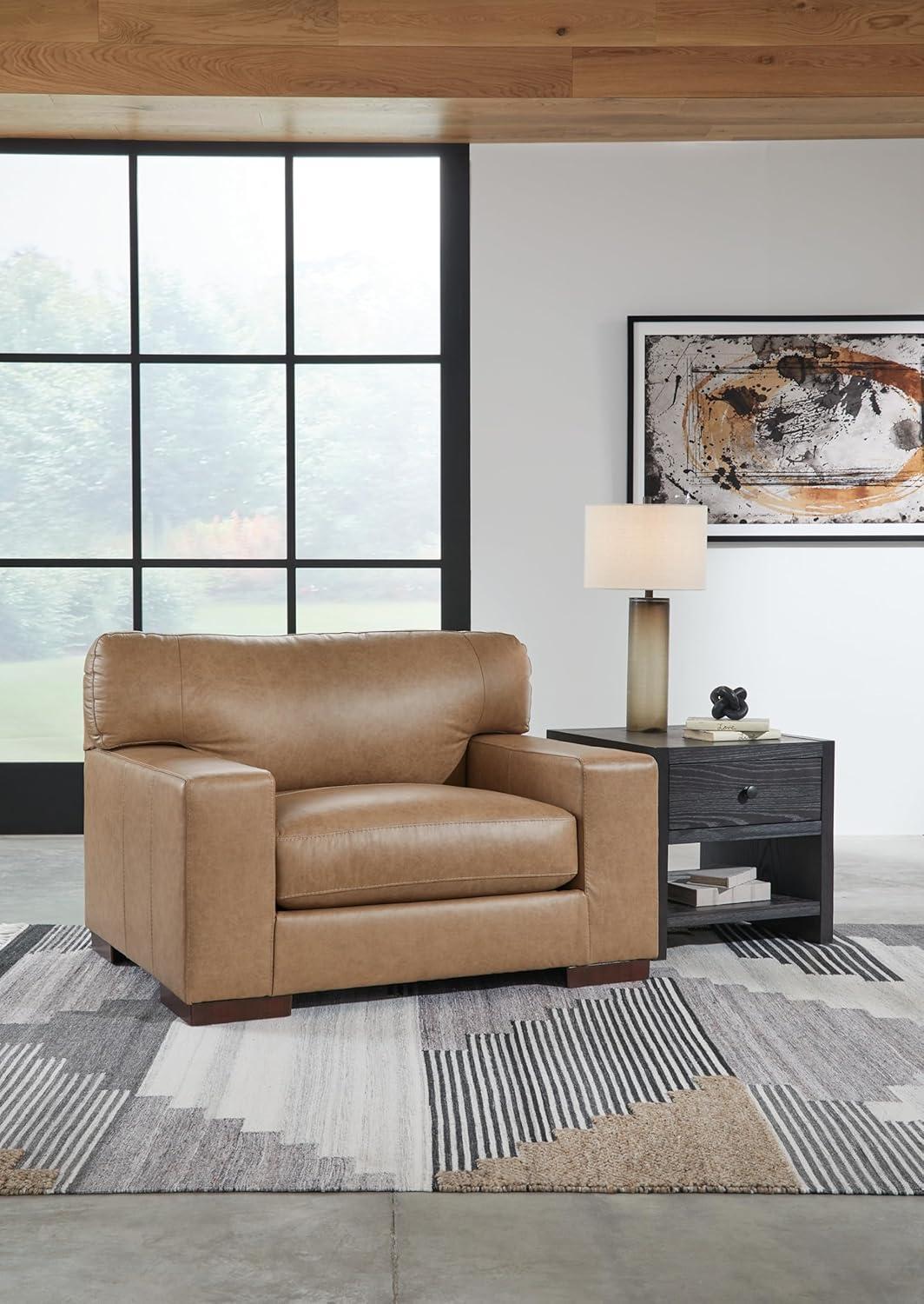 Lombardia Light Brown Leather Oversized Accent Chair